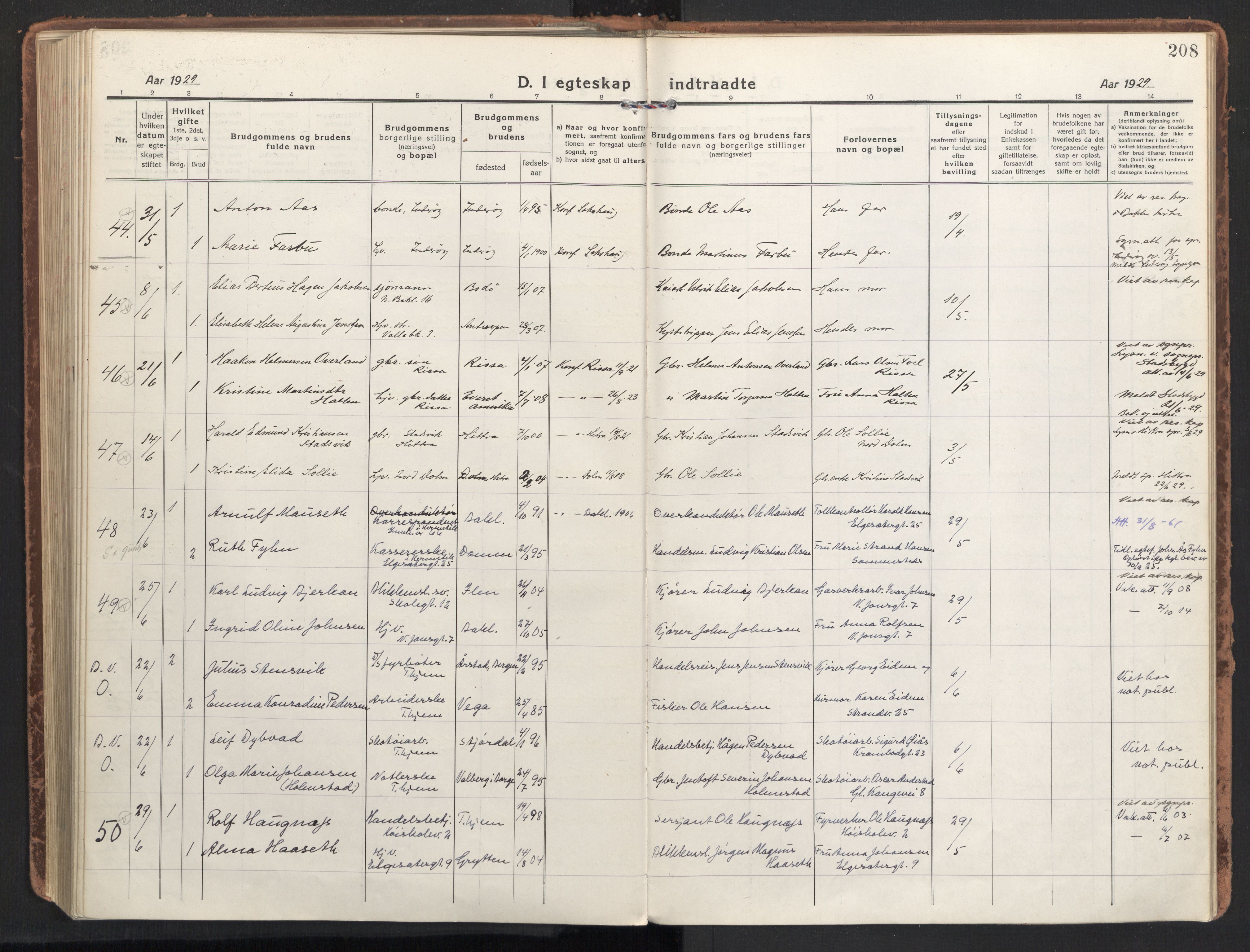 Ministerialprotokoller, klokkerbøker og fødselsregistre - Sør-Trøndelag, SAT/A-1456/604/L0206: Ministerialbok nr. 604A26, 1917-1931, s. 208