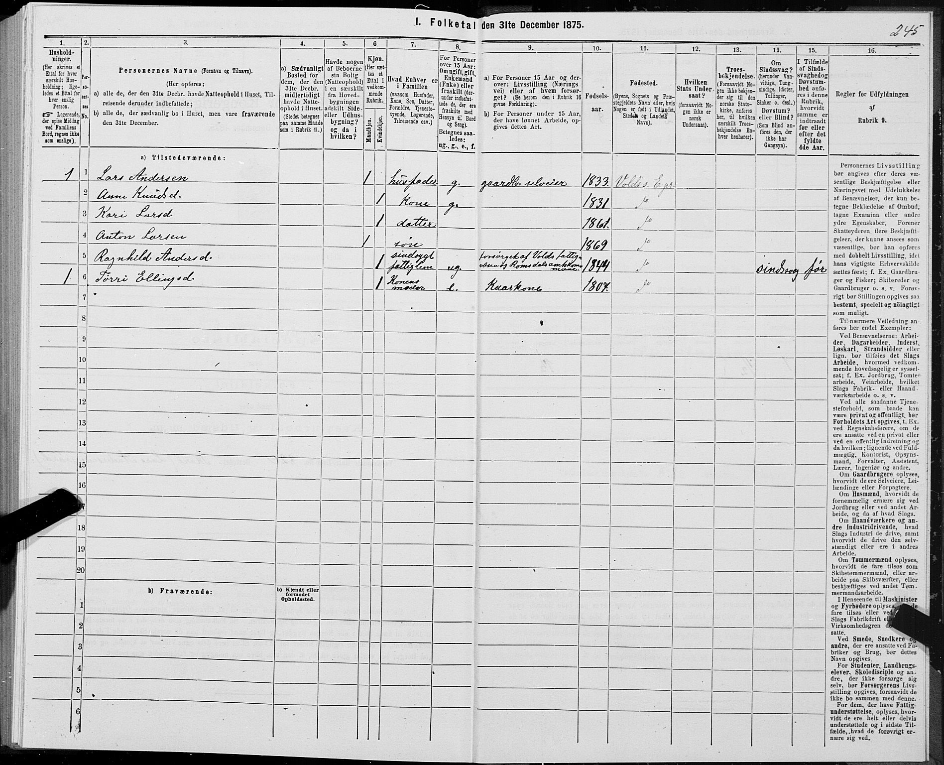 SAT, Folketelling 1875 for 1538P Eid prestegjeld, 1875, s. 1245