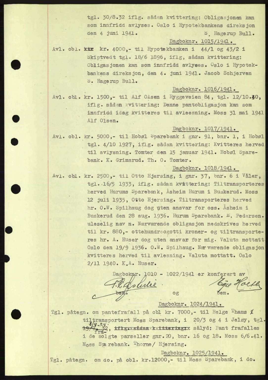 Moss sorenskriveri, SAO/A-10168: Pantebok nr. B10, 1940-1941, Dagboknr: 1015/1941
