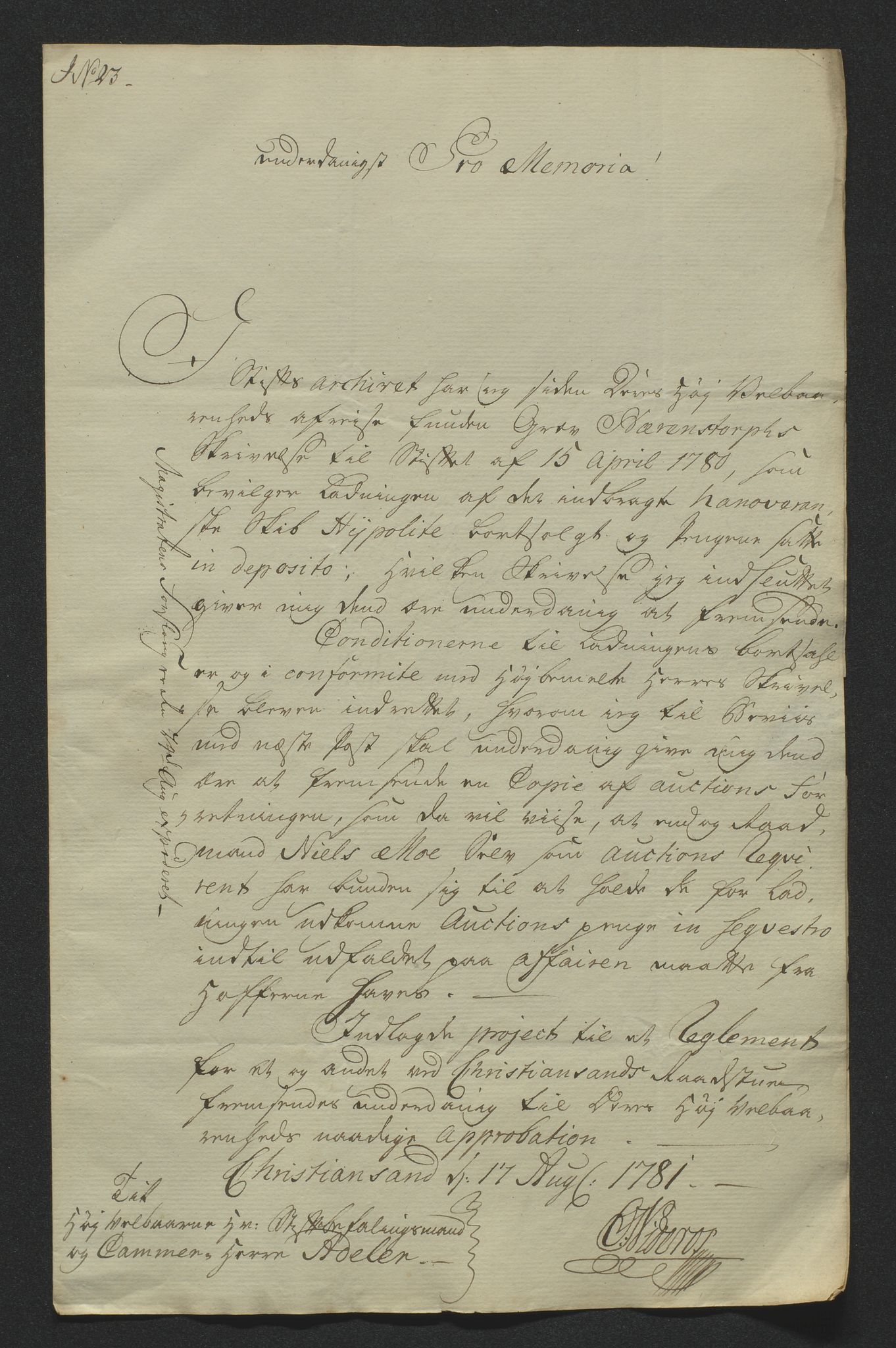Stiftamtmannen i Kristiansand, AV/SAK-1271-0005/D/Da/Daa/L0593: Departementet for de utenlandske saker, 1781-1812, s. 5
