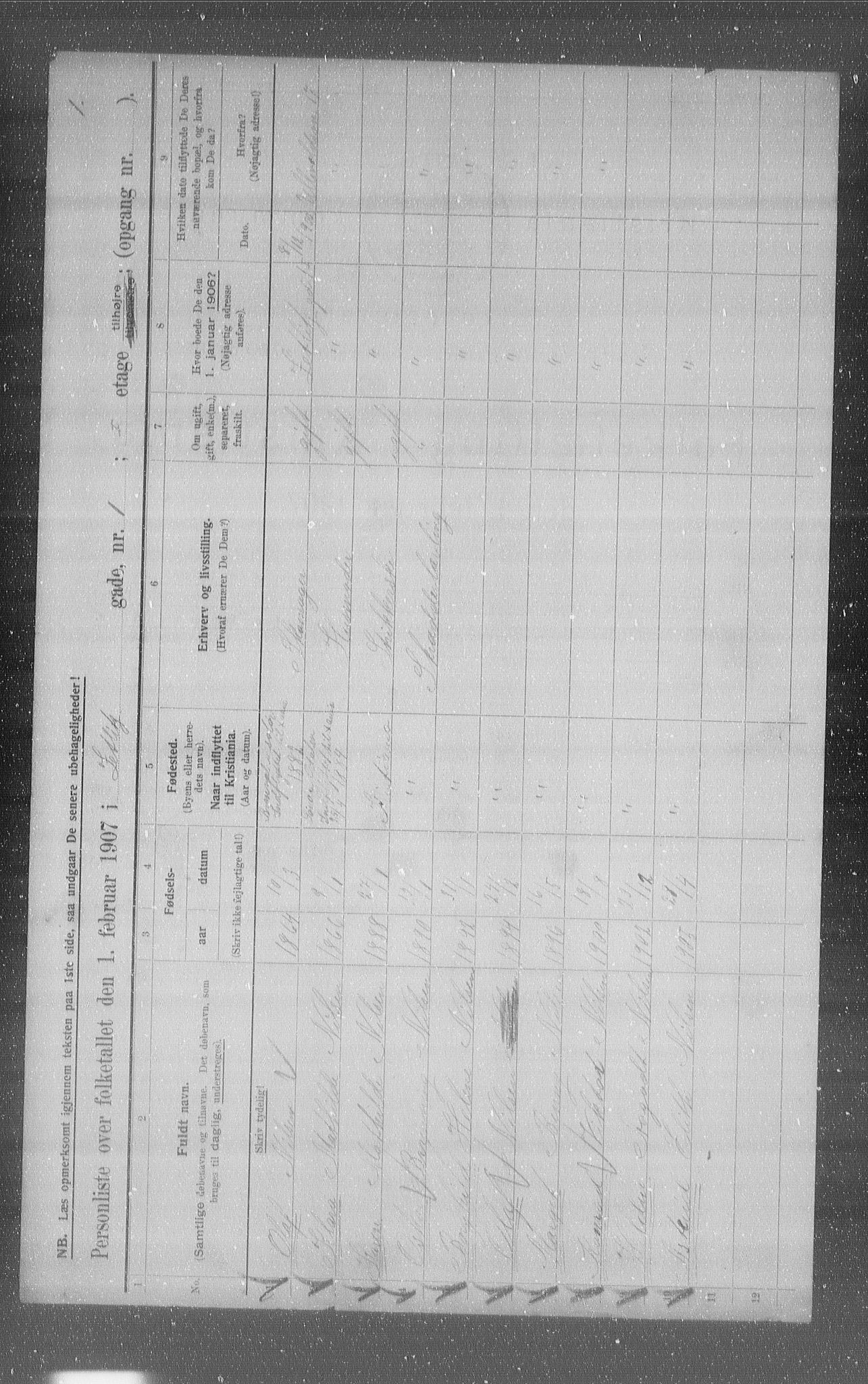 OBA, Kommunal folketelling 1.2.1907 for Kristiania kjøpstad, 1907, s. 65389