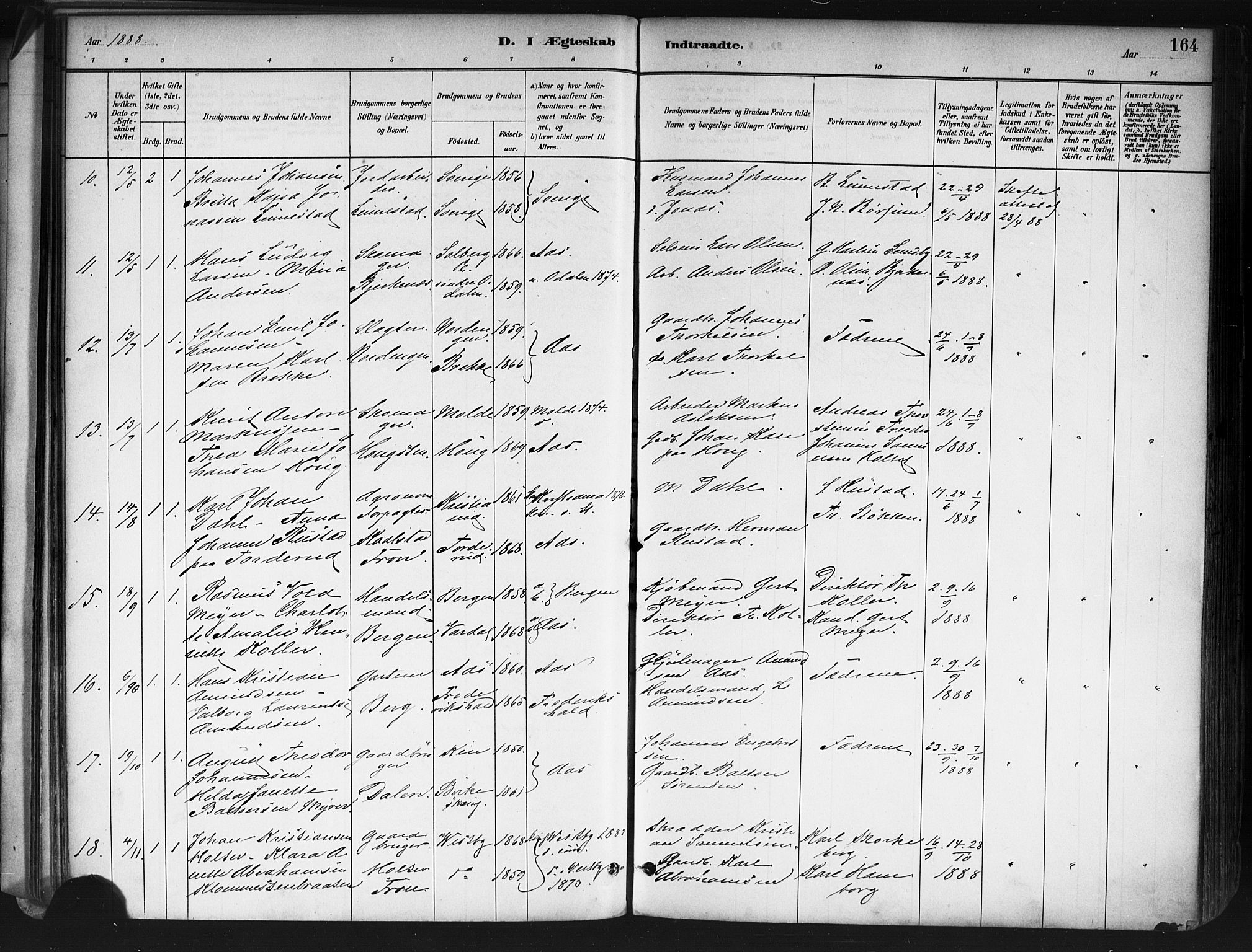 Ås prestekontor Kirkebøker, AV/SAO-A-10894/F/Fa/L0009: Ministerialbok nr. I 9, 1881-1900, s. 164