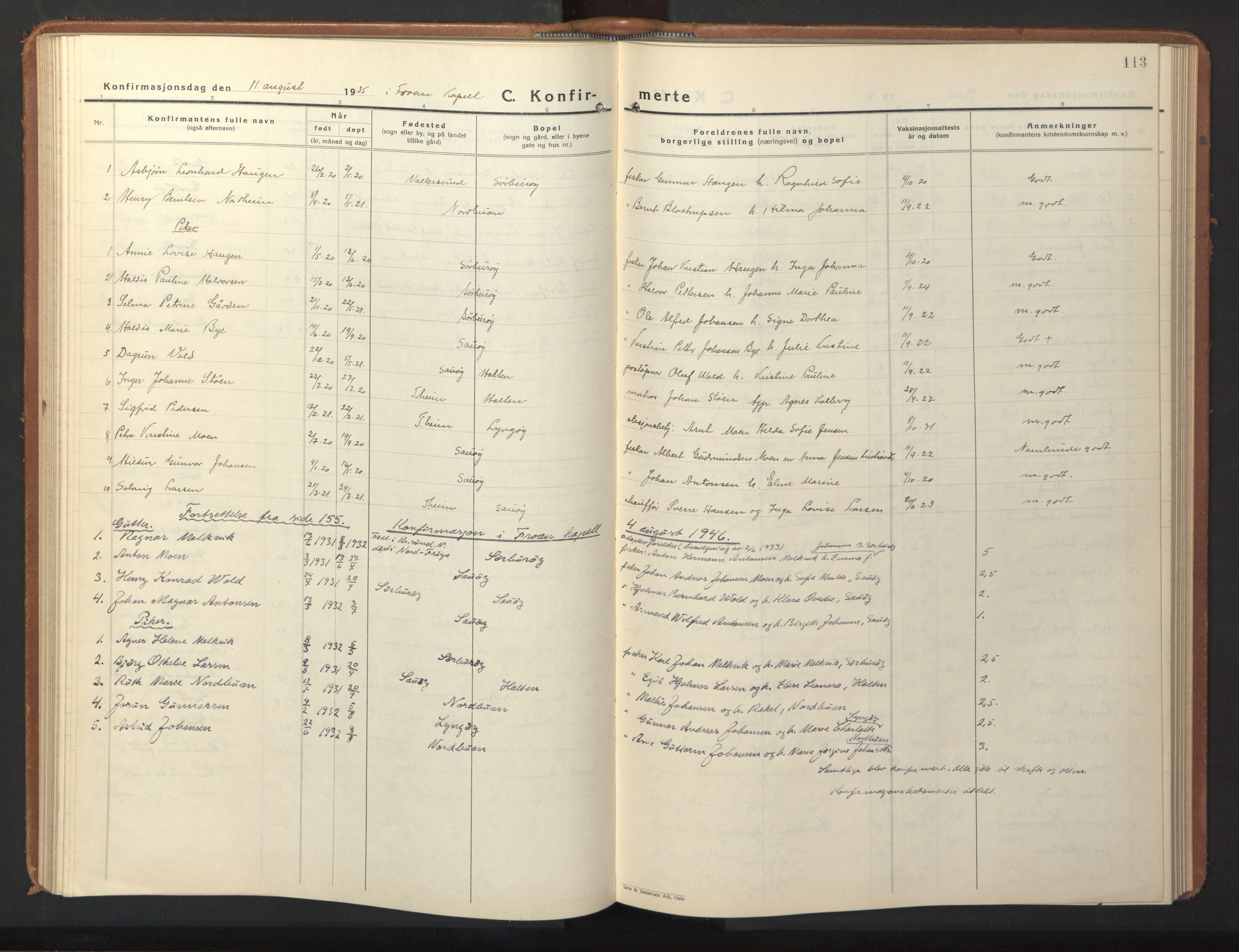 Ministerialprotokoller, klokkerbøker og fødselsregistre - Sør-Trøndelag, AV/SAT-A-1456/640/L0590: Klokkerbok nr. 640C07, 1935-1948, s. 113