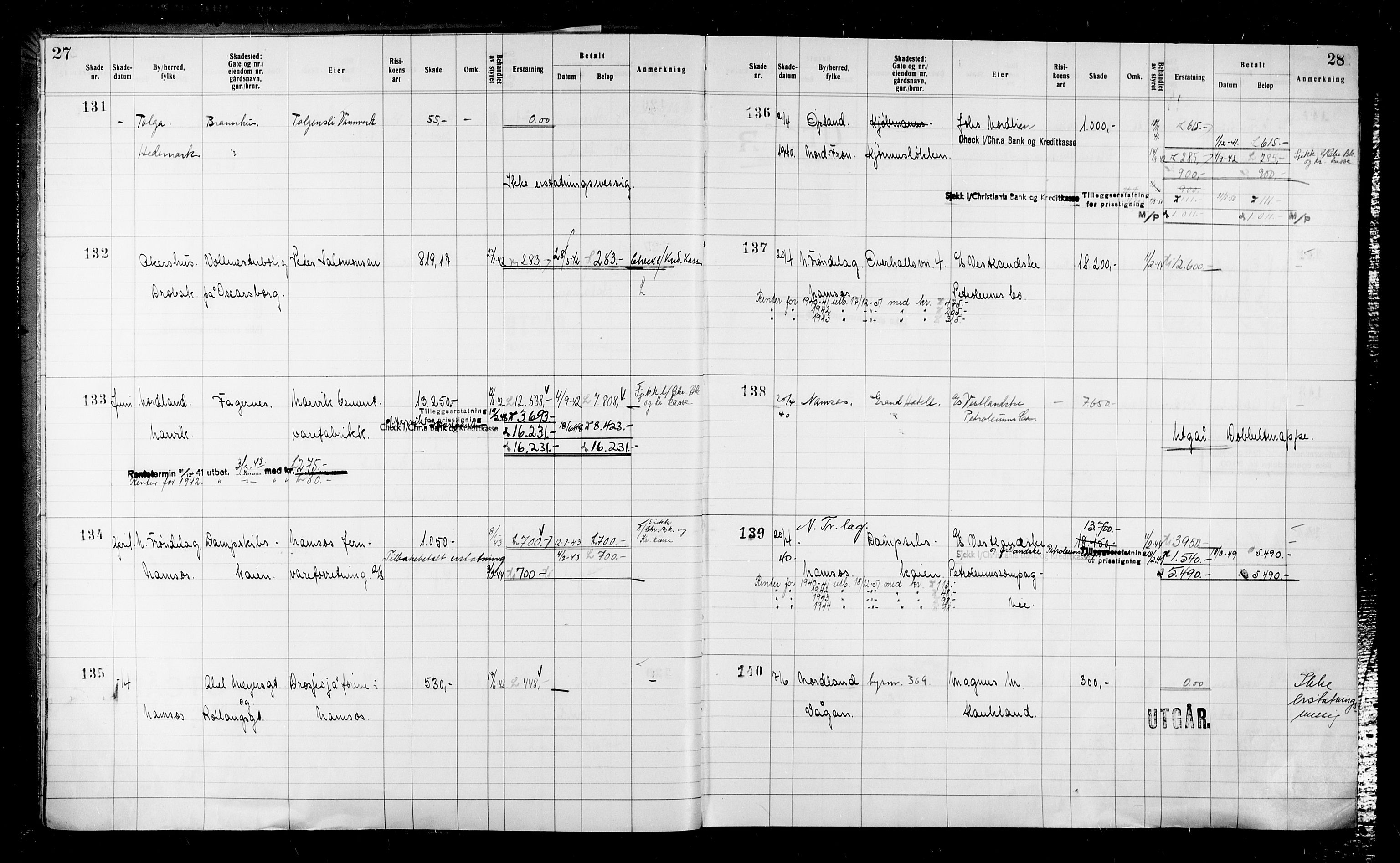 Krigsskadetrygdene for bygninger og løsøre, RA/S-1548/V/L0043: Bygning, ikke trygdet., 1940-1945, s. 27-28