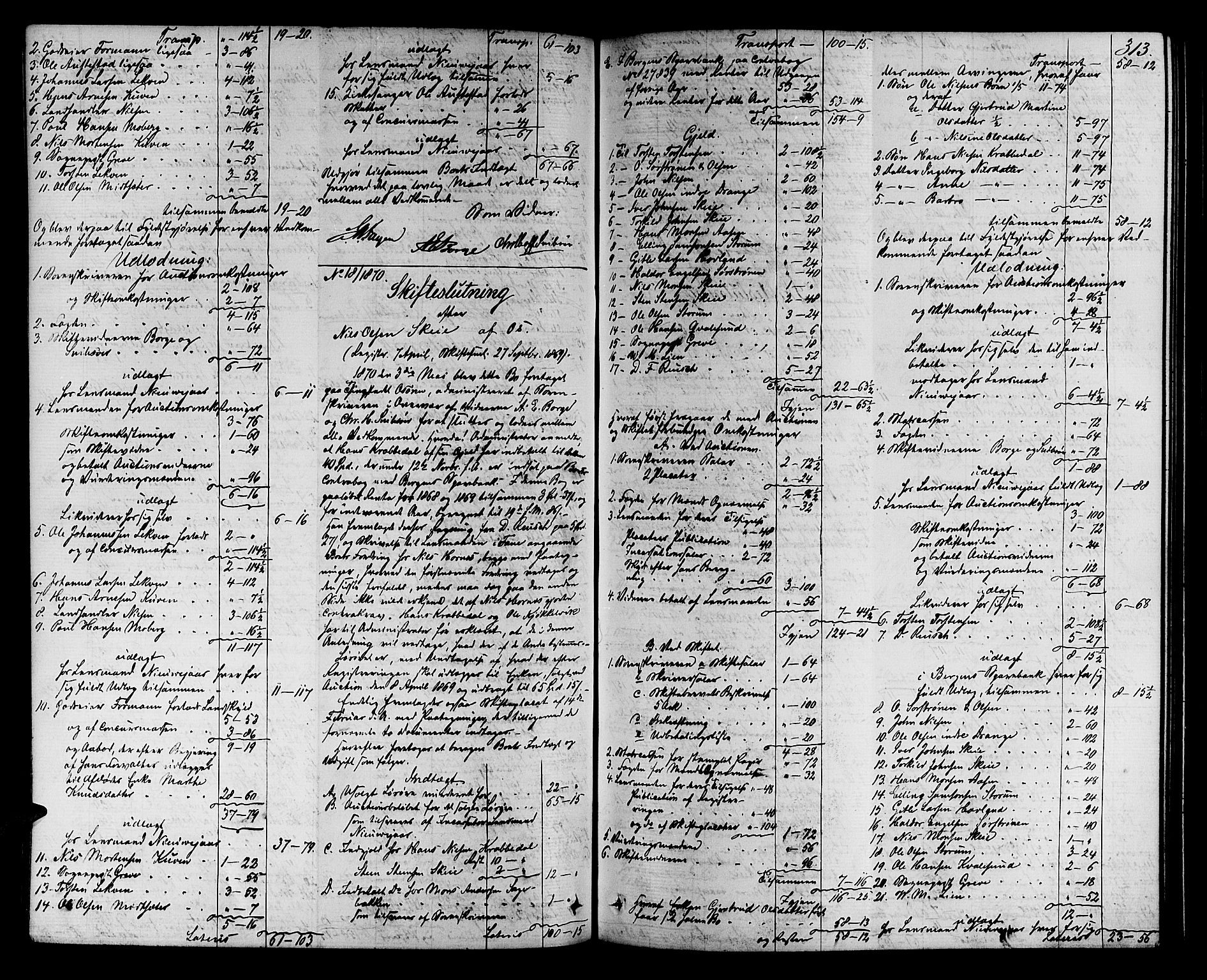 Midhordland sorenskriveri, AV/SAB-A-3001/1/H/Hd/L0004: Skifteutlodningsprotokoll, 1863-1878, s. 312b-313a