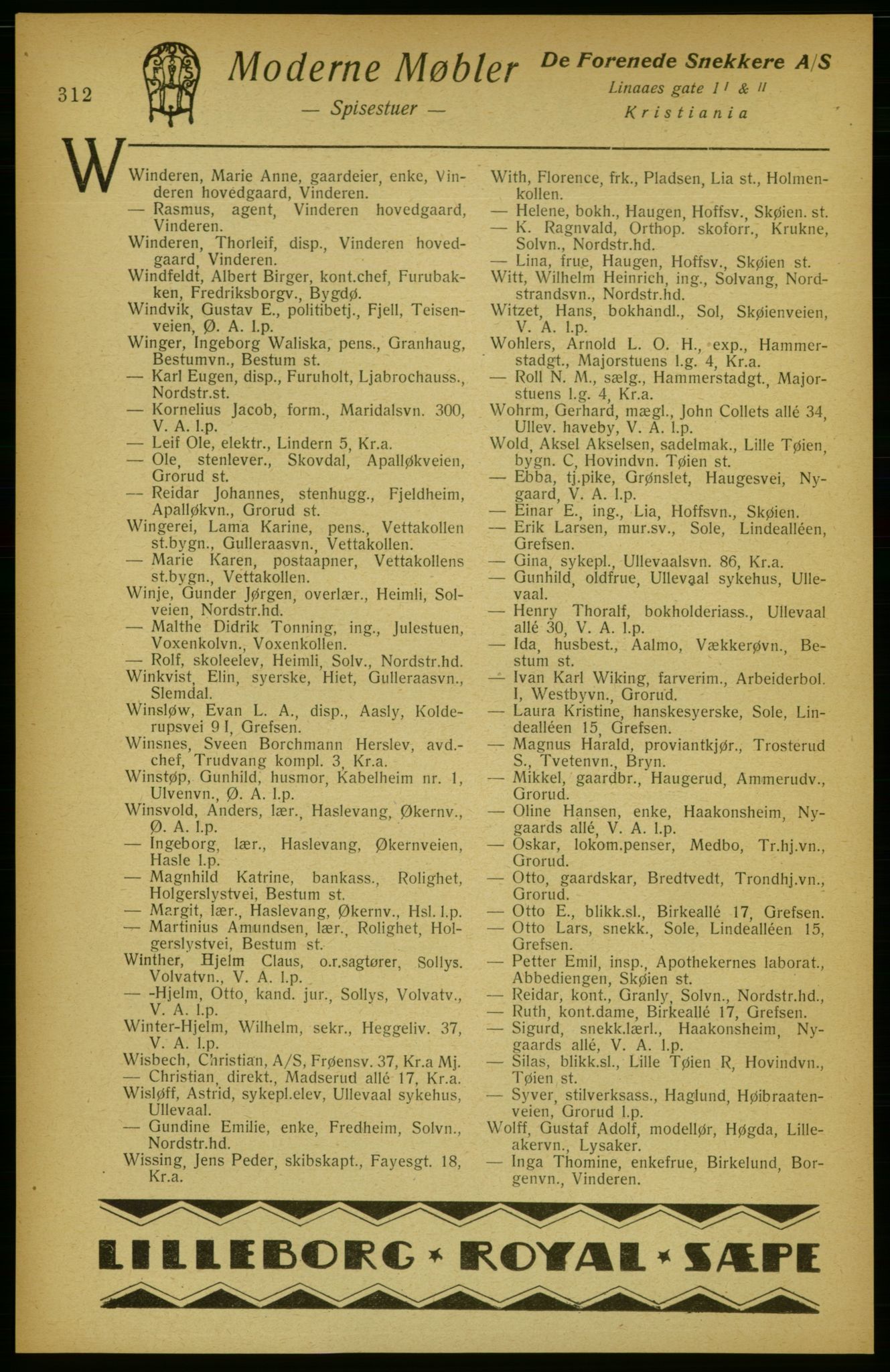 Aker adressebok/adressekalender, PUBL/001/A/002: Akers adressekalender, 1922, s. 312
