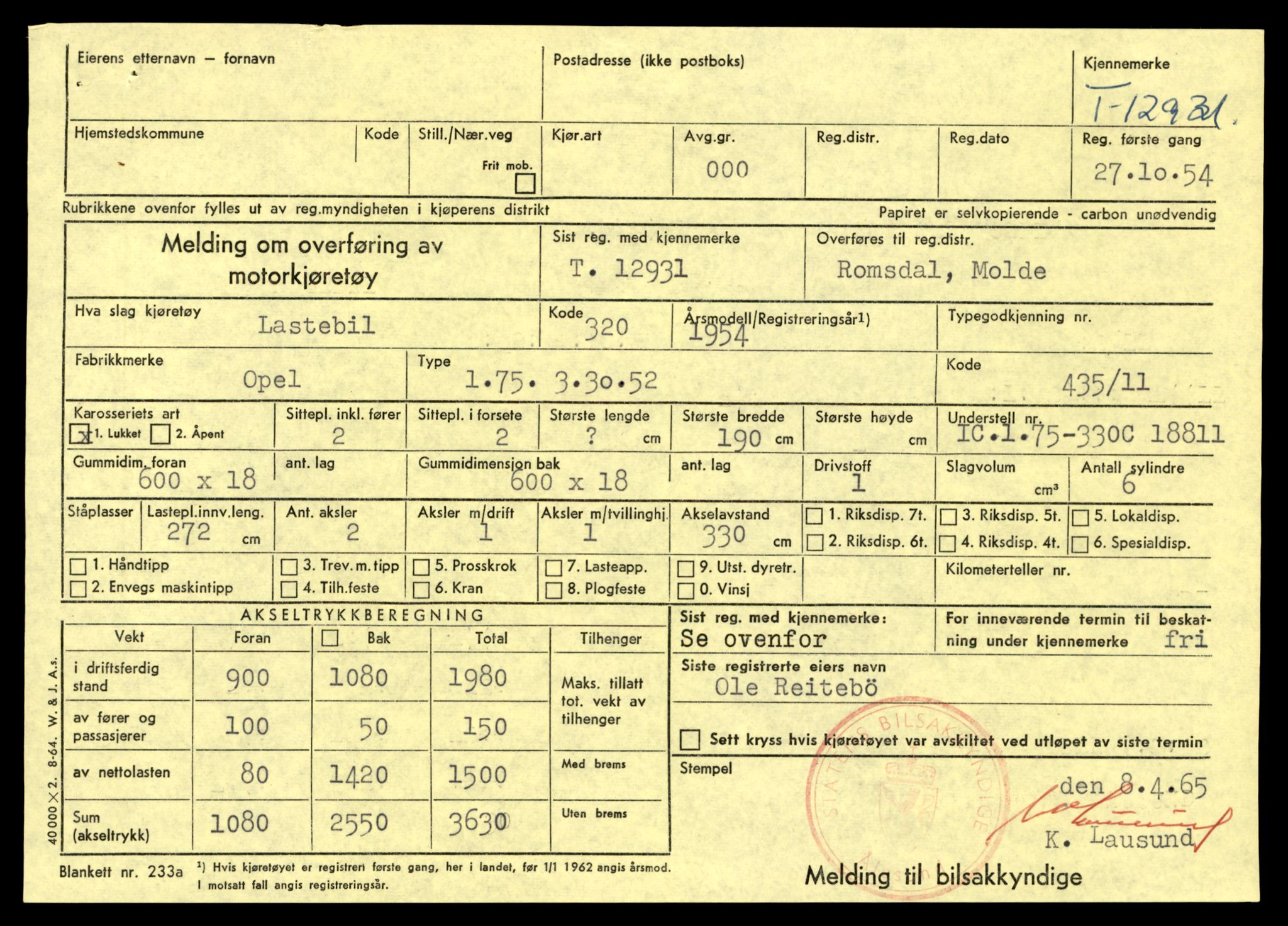 Møre og Romsdal vegkontor - Ålesund trafikkstasjon, AV/SAT-A-4099/F/Fe/L0036: Registreringskort for kjøretøy T 12831 - T 13030, 1927-1998, s. 1573