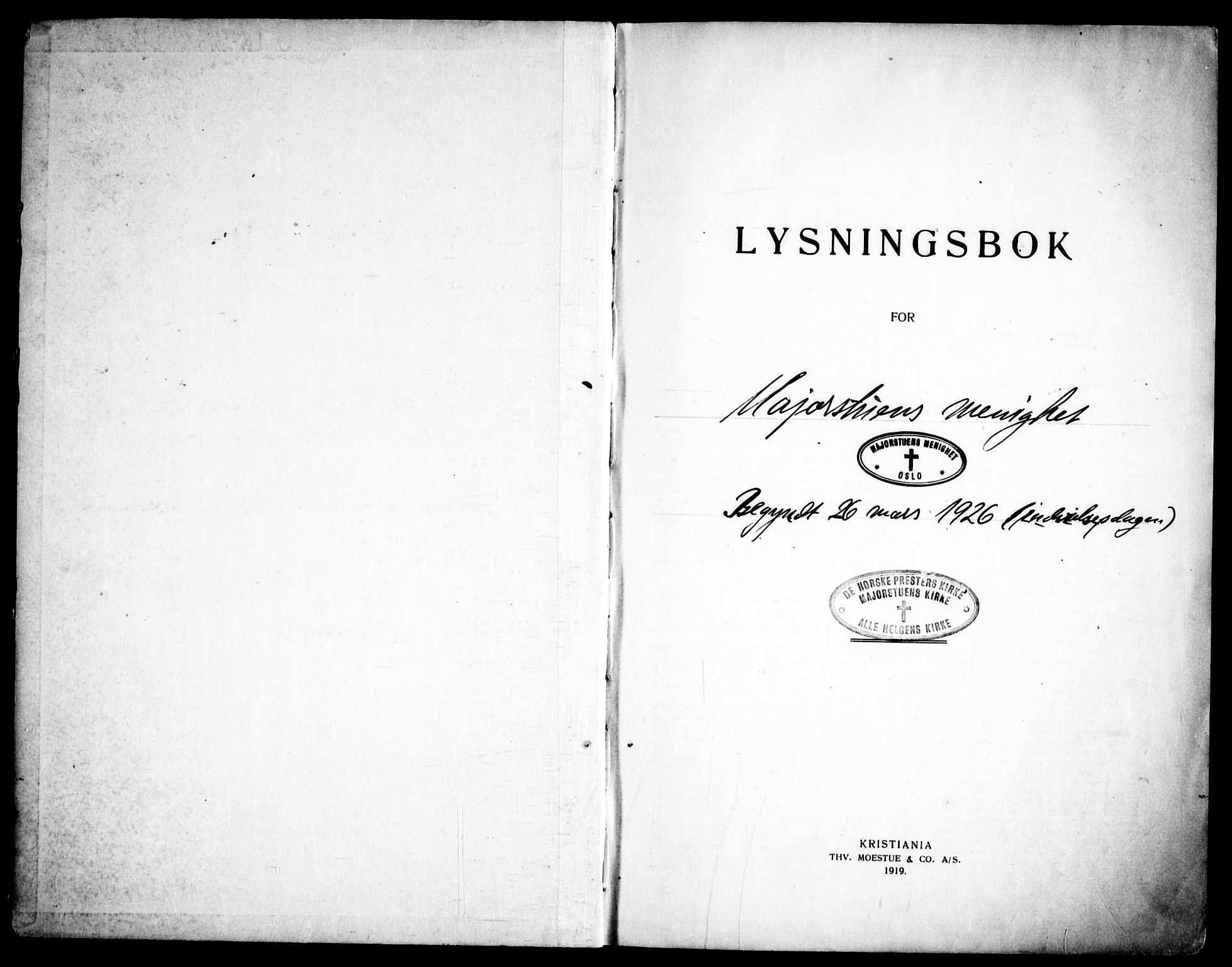 Majorstuen prestekontor Kirkebøker, SAO/A-10868/H/Ha/L0001: Lysningsprotokoll nr. 1, 1926-1946