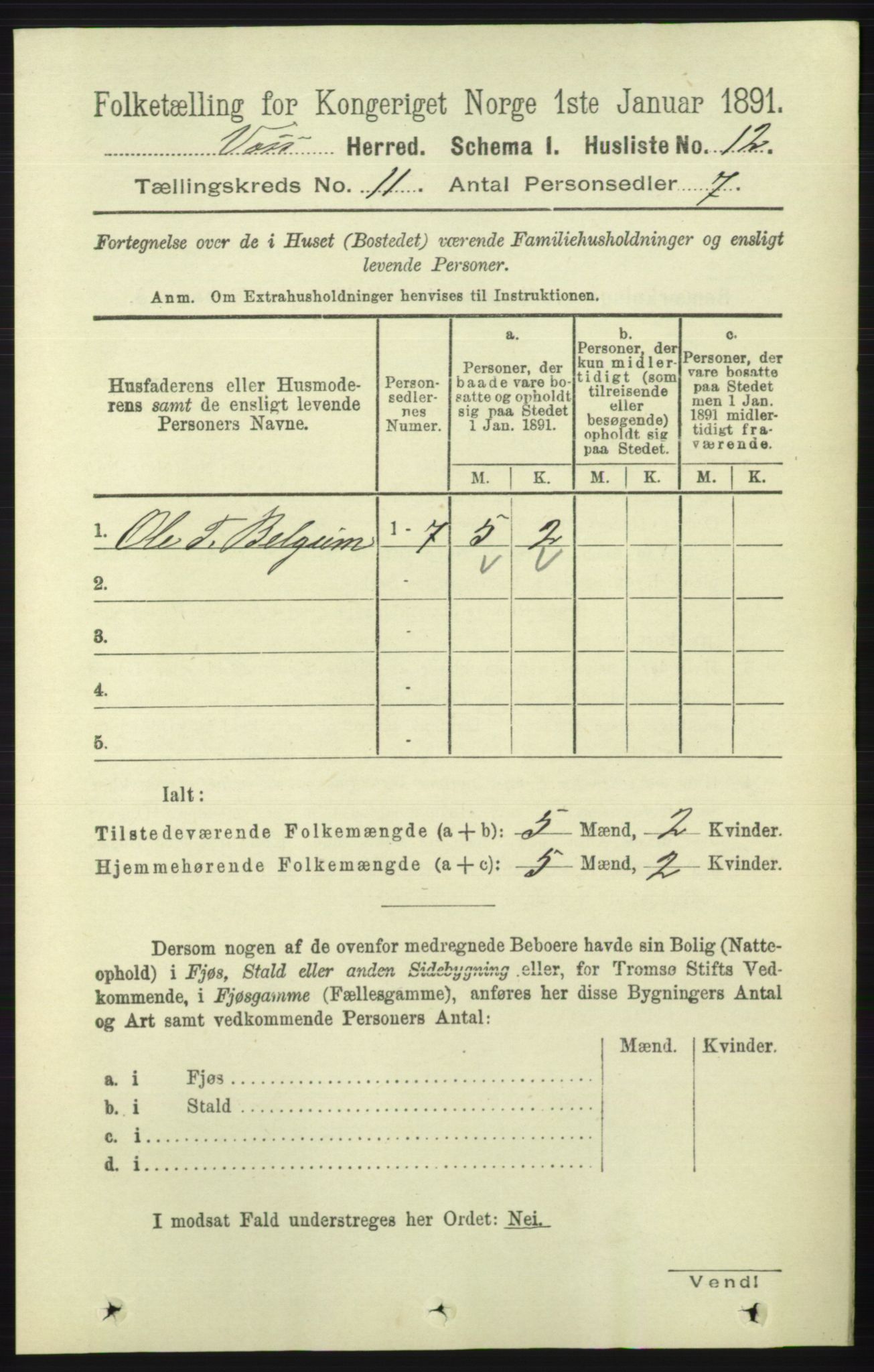 RA, Folketelling 1891 for 1235 Voss herred, 1891, s. 5736