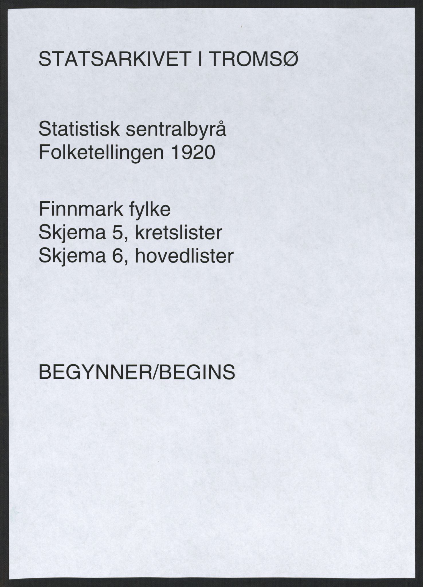 SATØ, Folketelling 1920 for 2001 Hammerfest kjøpstad, 1920, s. 1