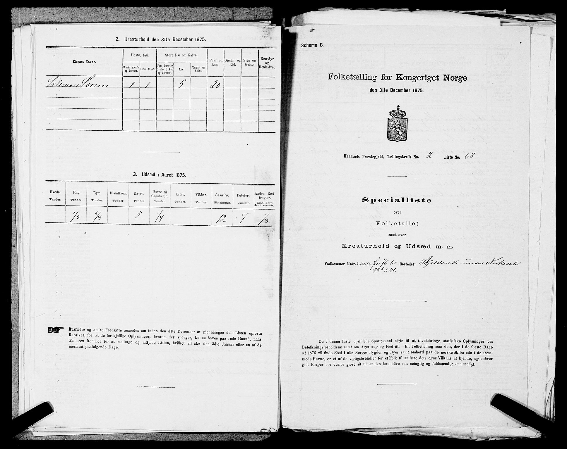 SAST, Folketelling 1875 for 1124P Håland prestegjeld, 1875, s. 374