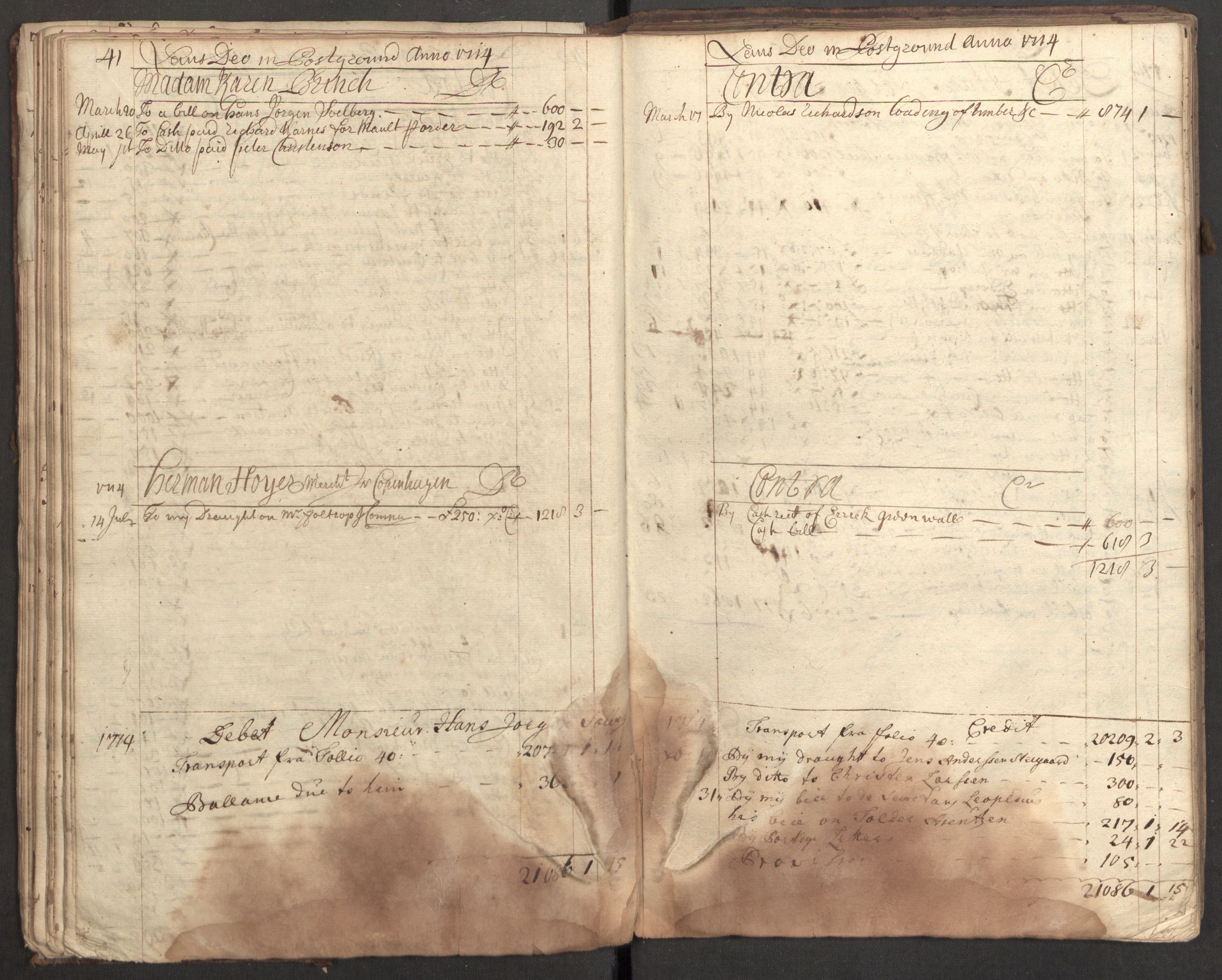 Bowman, James, RA/PA-0067/F/L0002/0001: Kontobok og skiftepapirer / James Bowmans kontobok, 1708-1728, s. 43