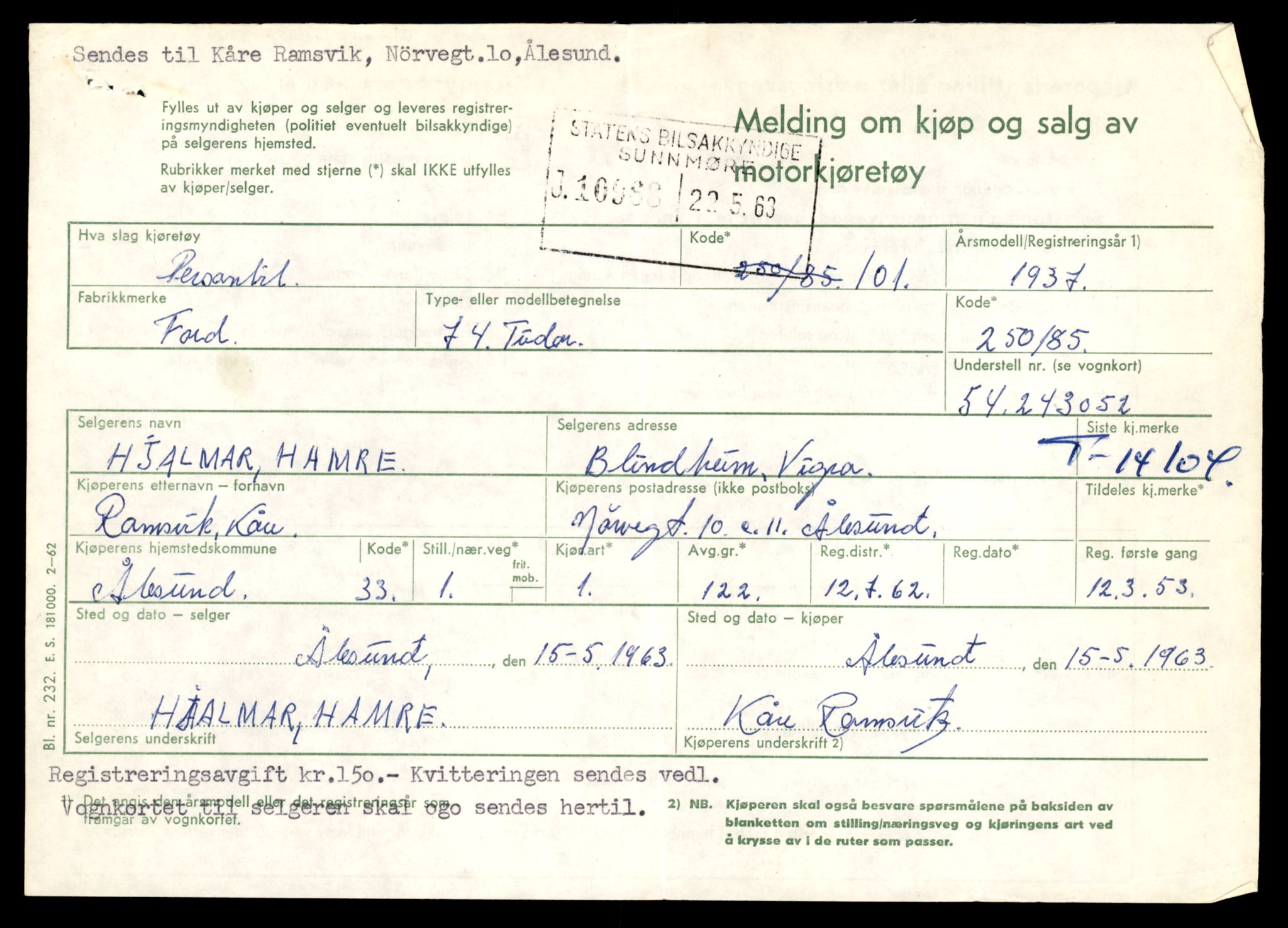 Møre og Romsdal vegkontor - Ålesund trafikkstasjon, AV/SAT-A-4099/F/Fe/L0043: Registreringskort for kjøretøy T 14080 - T 14204, 1927-1998, s. 627