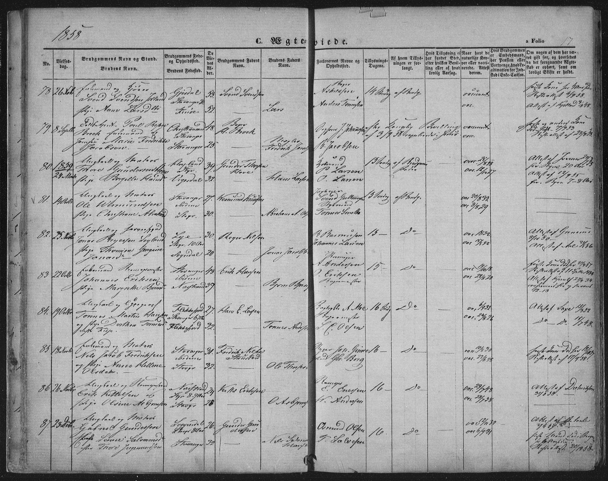 Domkirken sokneprestkontor, AV/SAST-A-101812/001/30/30BA/L0019: Ministerialbok nr. A 18, 1857-1877, s. 17