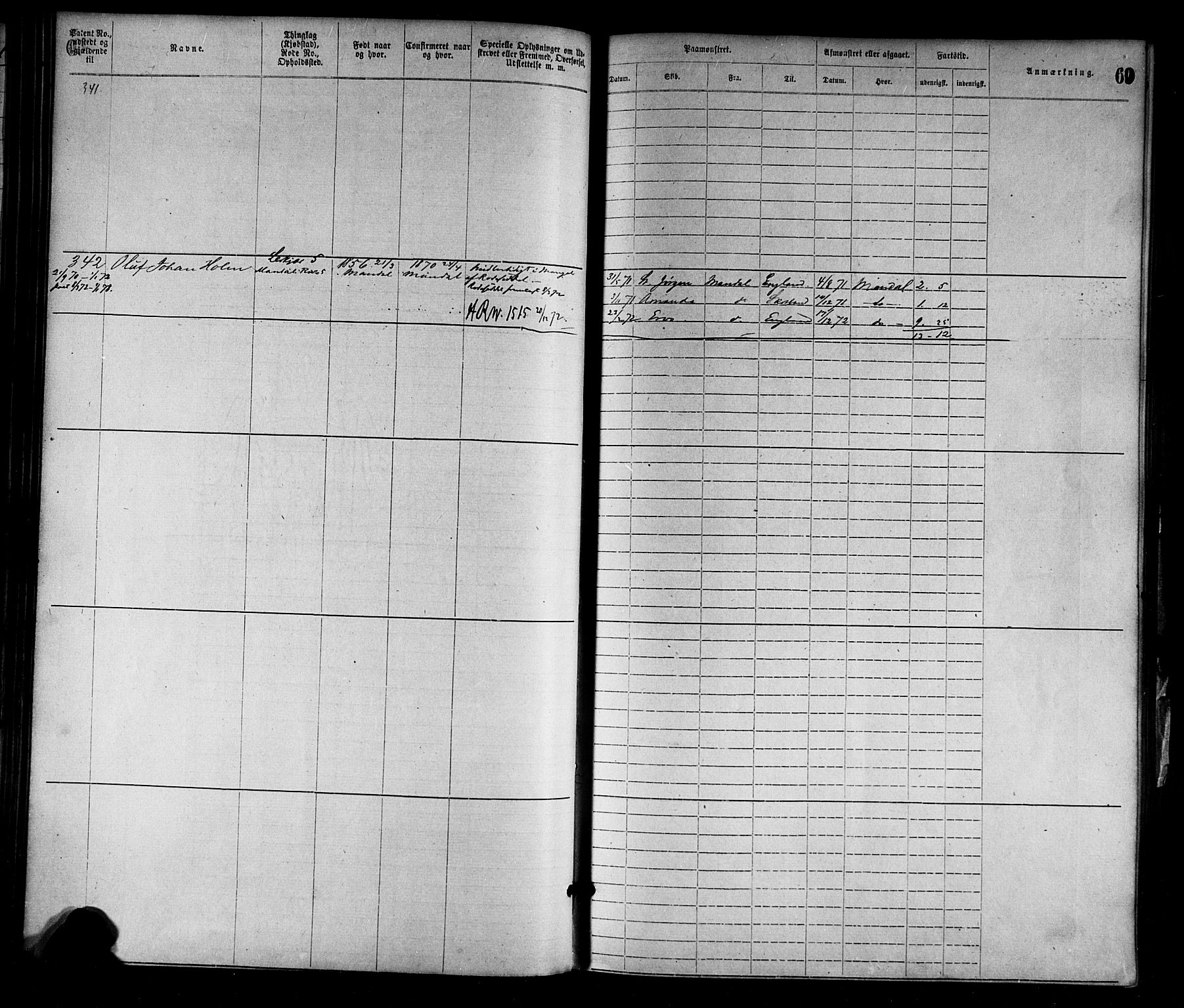 Mandal mønstringskrets, SAK/2031-0016/F/Fa/L0001: Annotasjonsrulle nr 1-1920 med register, L-3, 1869-1881, s. 97