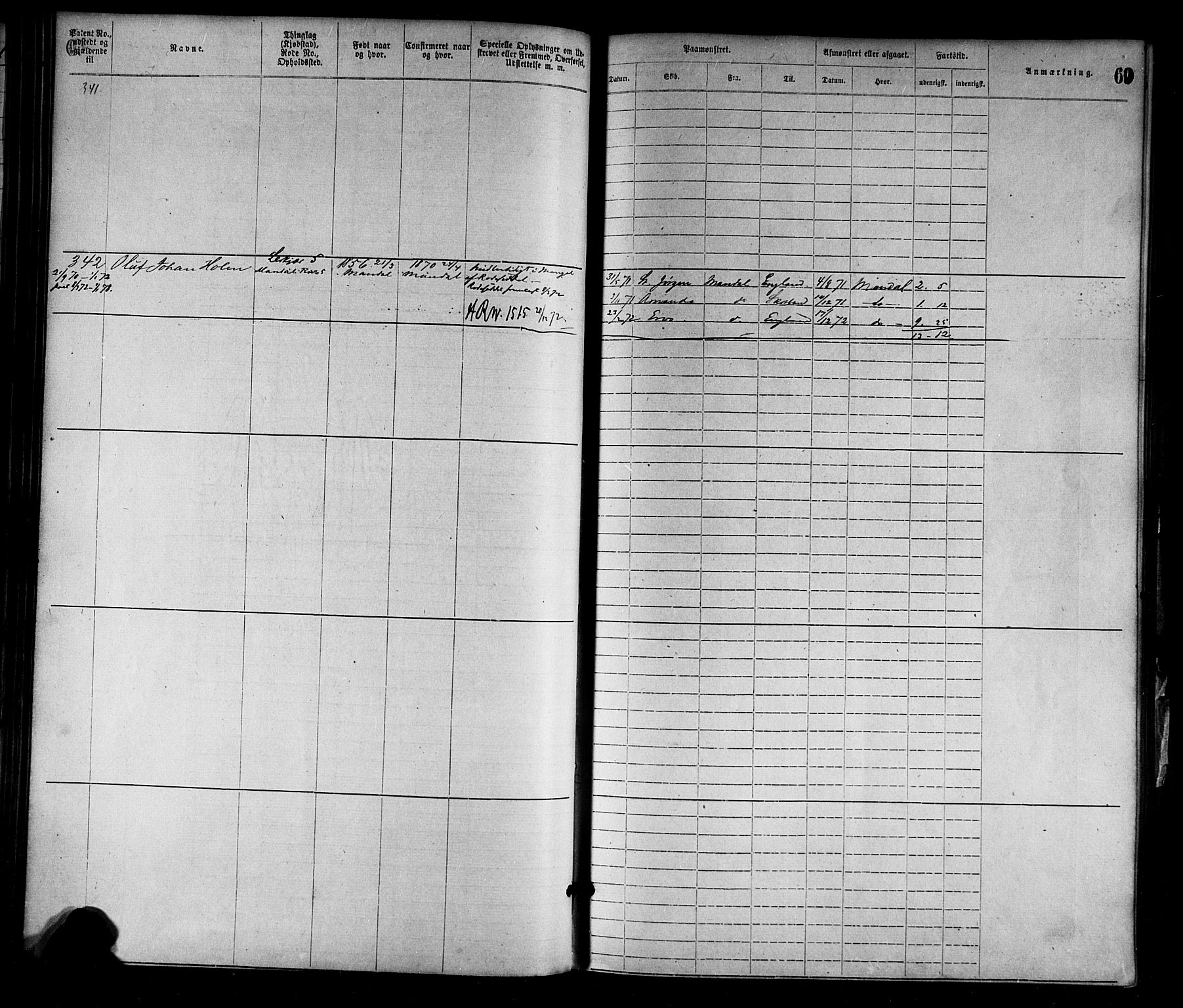 Mandal mønstringskrets, AV/SAK-2031-0016/F/Fa/L0001: Annotasjonsrulle nr 1-1920 med register, L-3, 1869-1881, s. 97