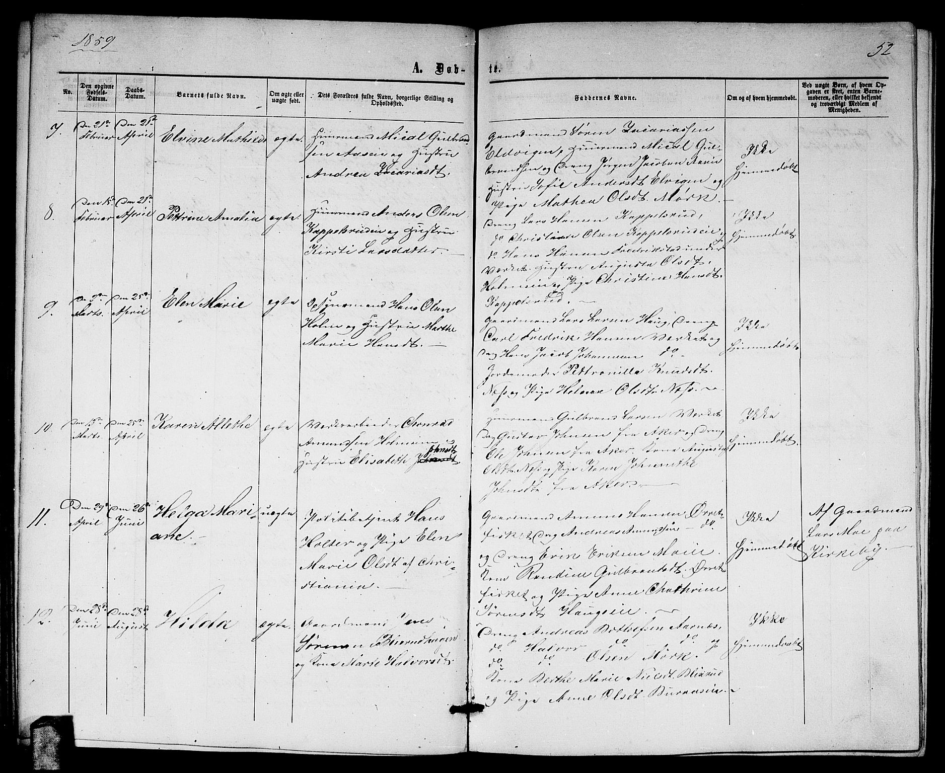 Nittedal prestekontor Kirkebøker, AV/SAO-A-10365a/G/Gb/L0001: Klokkerbok nr. II 1, 1859-1878, s. 52
