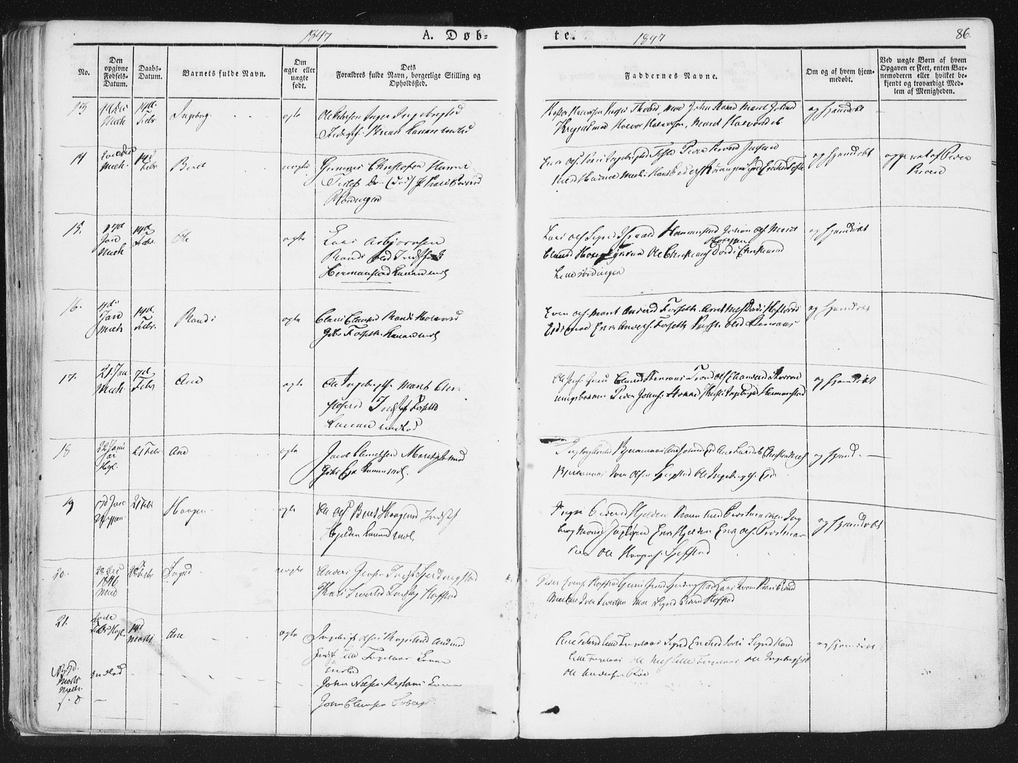 Ministerialprotokoller, klokkerbøker og fødselsregistre - Sør-Trøndelag, SAT/A-1456/691/L1074: Ministerialbok nr. 691A06, 1842-1852, s. 86