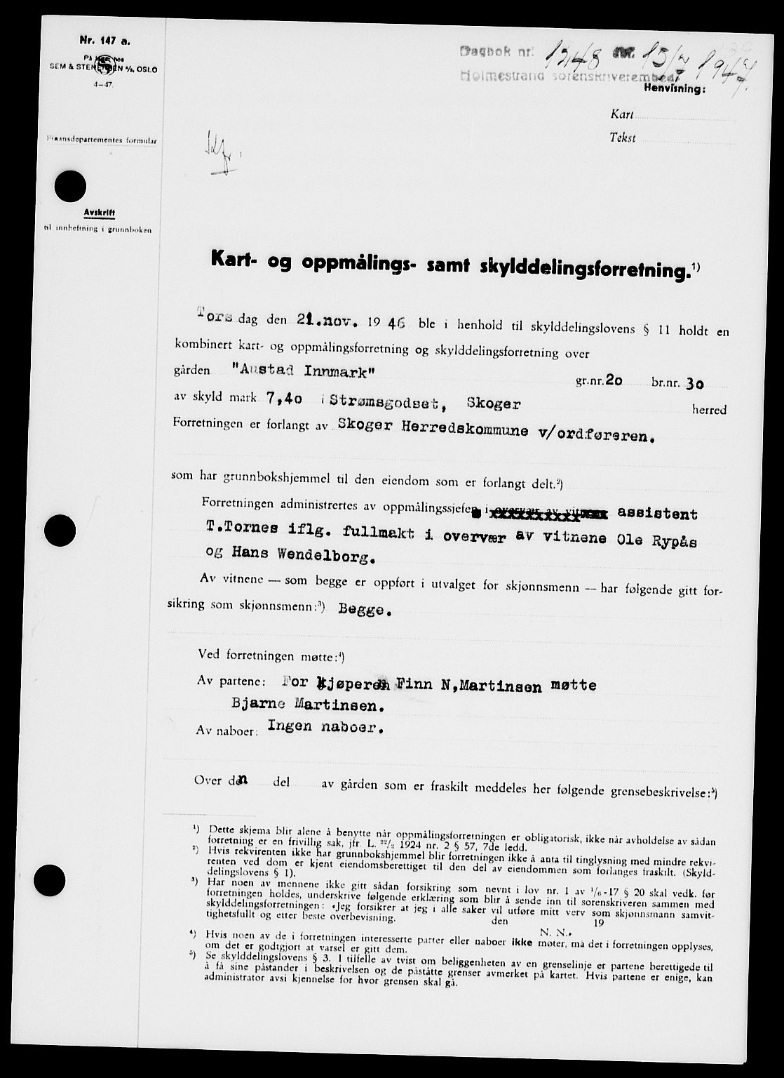 Holmestrand sorenskriveri, SAKO/A-67/G/Ga/Gaa/L0062: Pantebok nr. A-62, 1947-1947, Dagboknr: 1248/1947