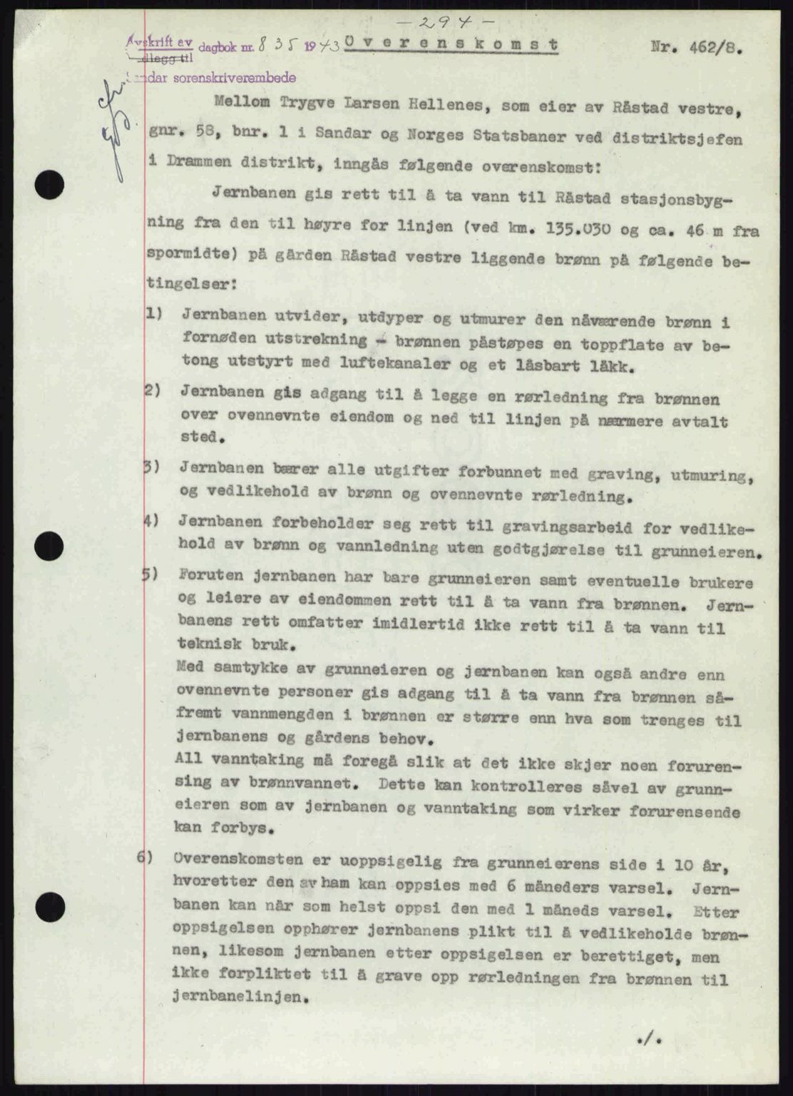 Sandar sorenskriveri, SAKO/A-86/G/Ga/Gab/L0001: Pantebok nr. B-1 og B-3 - B-9, 1936-1944, Dagboknr: 835/1943
