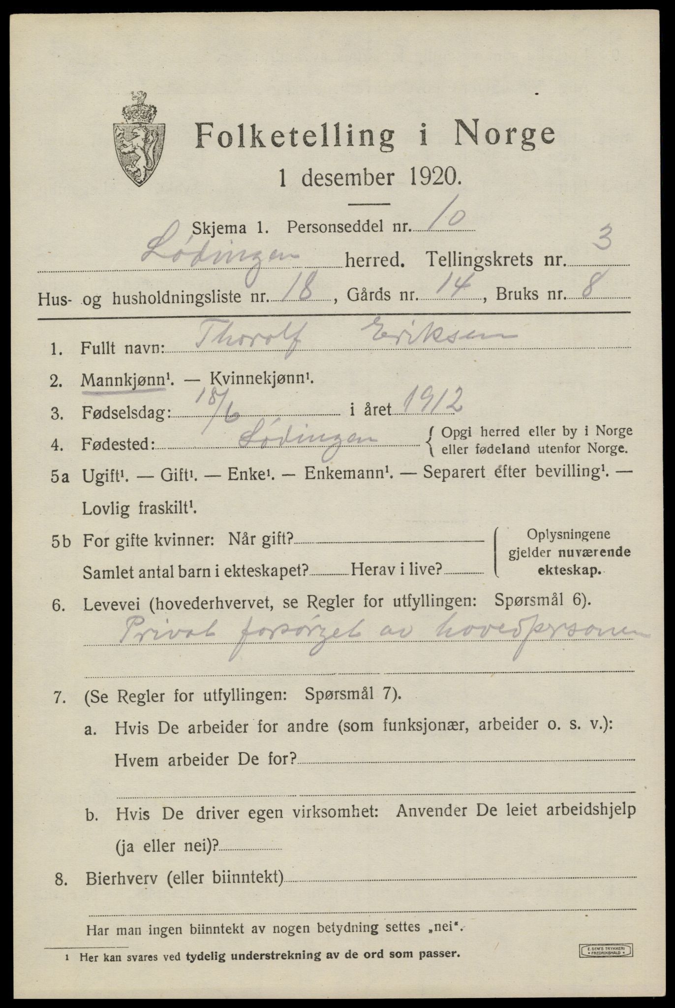 SAT, Folketelling 1920 for 1851 Lødingen herred, 1920, s. 2329