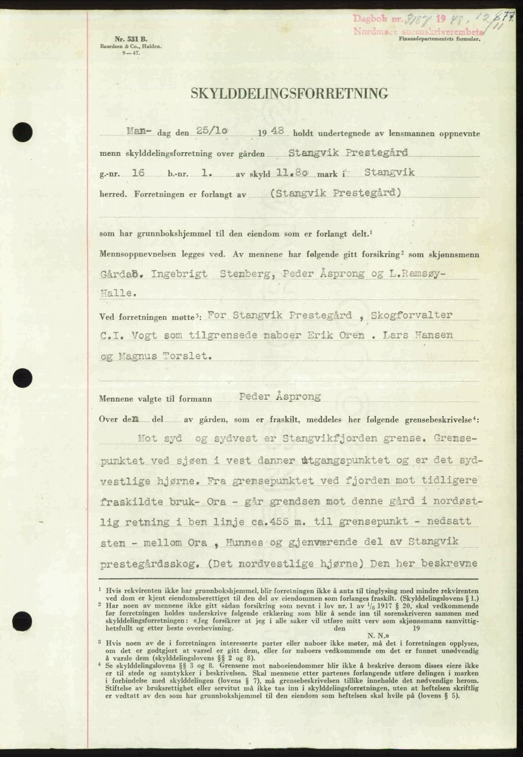 Nordmøre sorenskriveri, AV/SAT-A-4132/1/2/2Ca: Pantebok nr. A109, 1948-1948, Dagboknr: 3187/1948