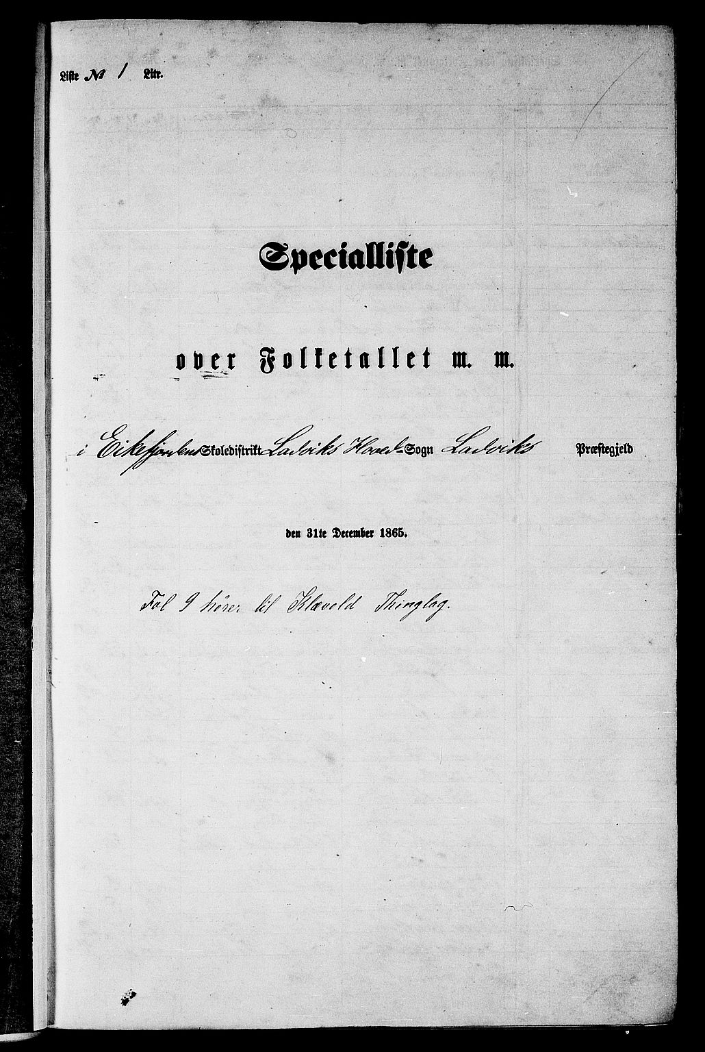RA, Folketelling 1865 for 1415P Lavik prestegjeld, 1865, s. 13