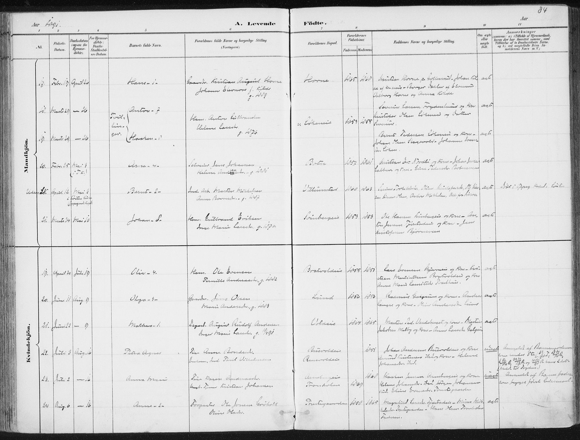 Romedal prestekontor, SAH/PREST-004/K/L0010: Ministerialbok nr. 10, 1880-1895, s. 84