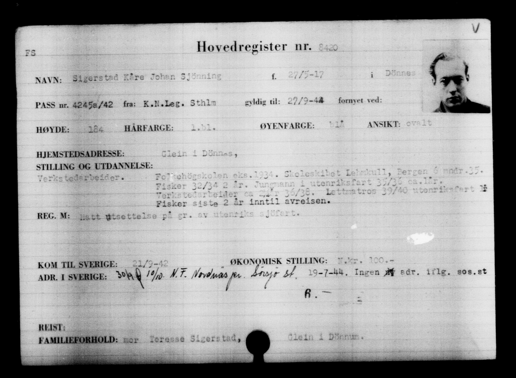 Utenriksstasjonene, Legasjonen i Stockholm, Flyktningkontoret, AV/RA-S-6753/V/Va/L0005: Kjesäterkartoteket, flyktninger med registreringsnr. 6600-9417, 1940-1945, s. 2117