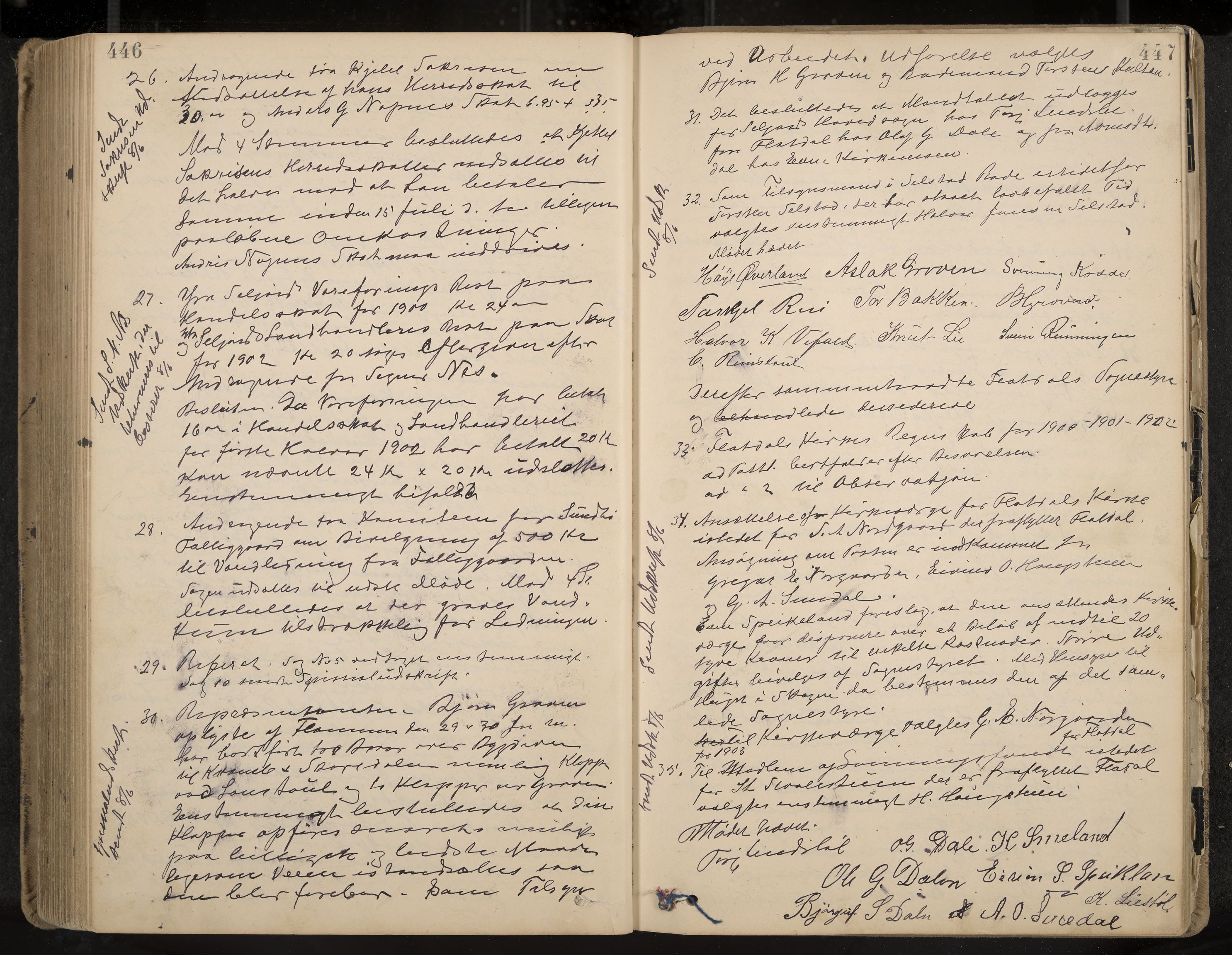 Seljord formannskap og sentraladministrasjon, IKAK/0828021/A/Aa/L0003: Møtebok med register, 1891-1905, s. 446-447