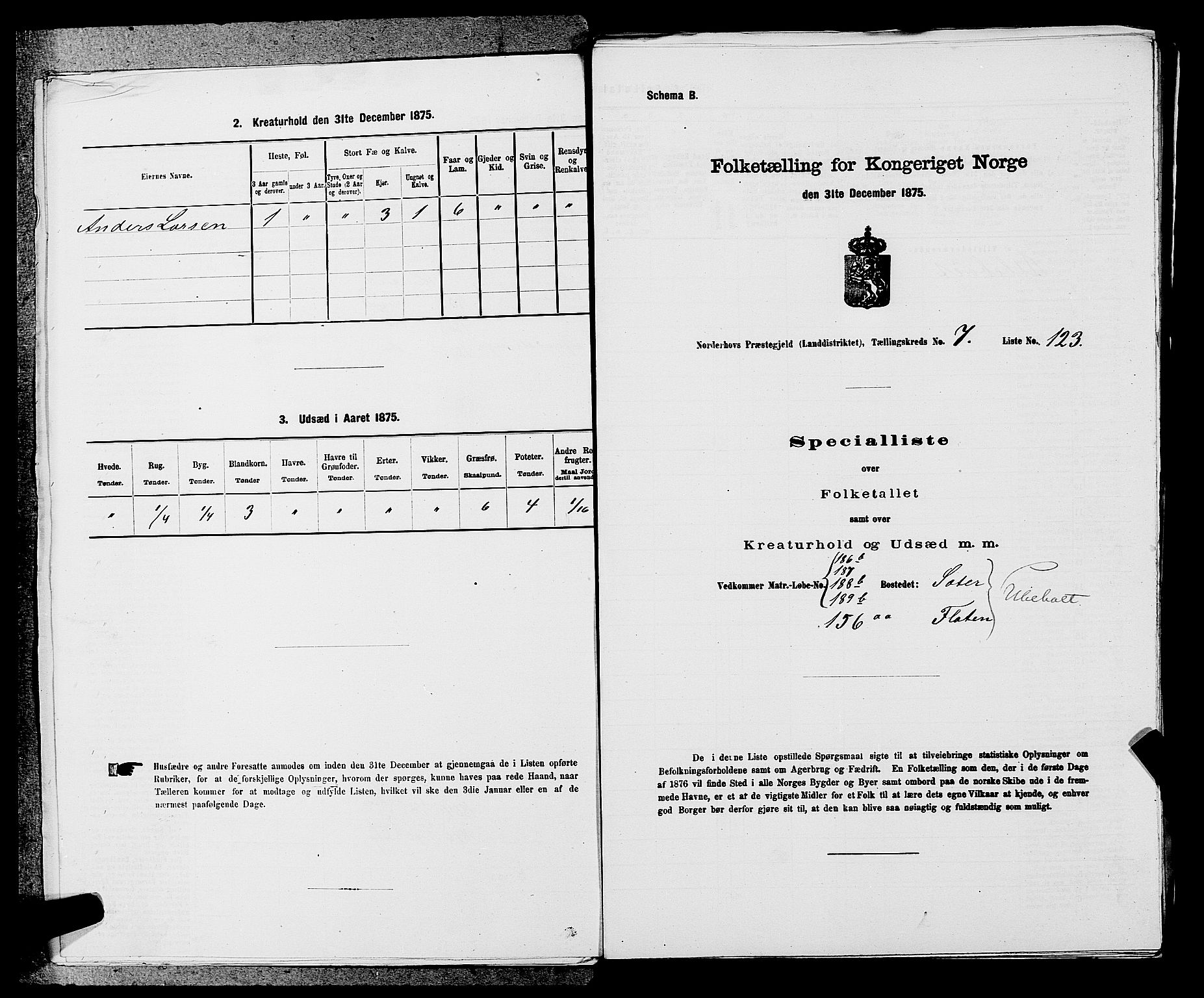 SAKO, Folketelling 1875 for 0613L Norderhov prestegjeld, Norderhov sokn, Haug sokn og Lunder sokn, 1875, s. 1234