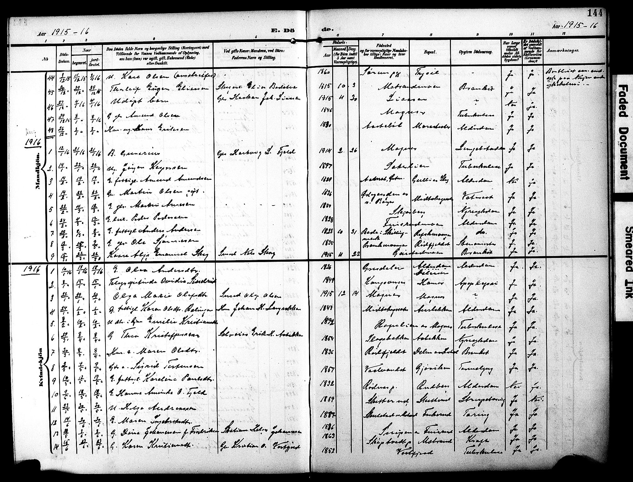 Eidskog prestekontor, AV/SAH-PREST-026/H/Ha/Hab/L0003: Klokkerbok nr. 3, 1904-1919, s. 144