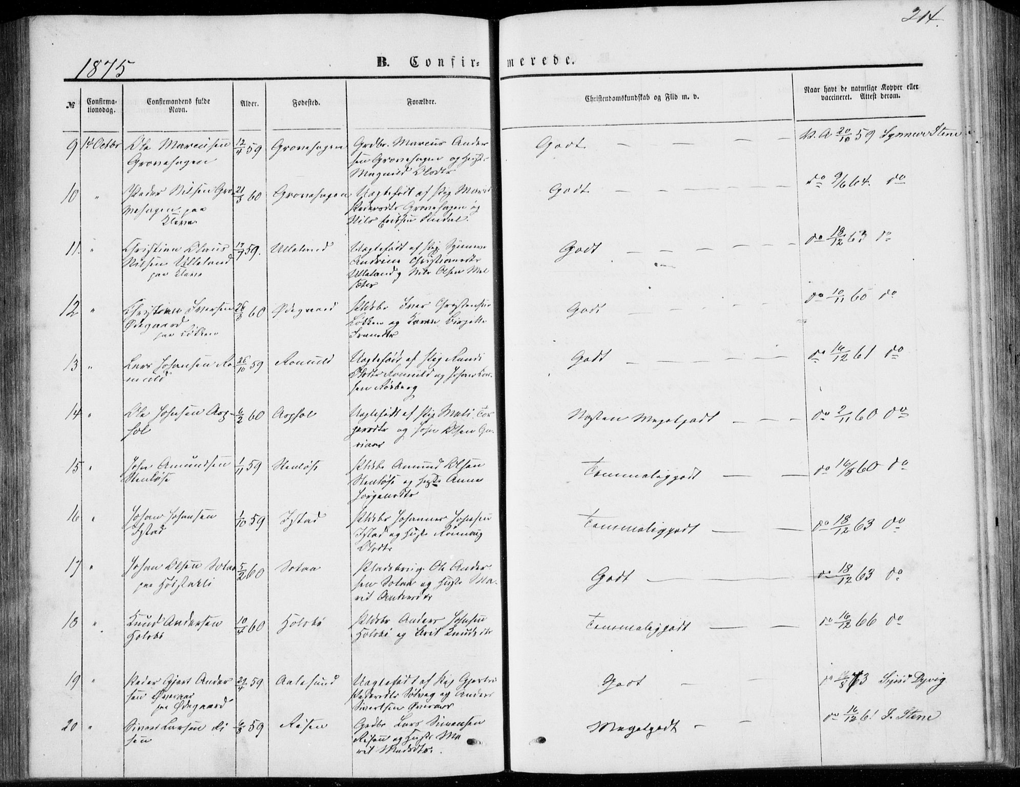 Ministerialprotokoller, klokkerbøker og fødselsregistre - Møre og Romsdal, SAT/A-1454/557/L0681: Ministerialbok nr. 557A03, 1869-1886, s. 214