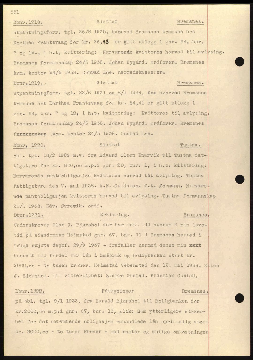 Nordmøre sorenskriveri, SAT/A-4132/1/2/2Ca: Pantebok nr. C80, 1936-1939, Dagboknr: 1218/1938