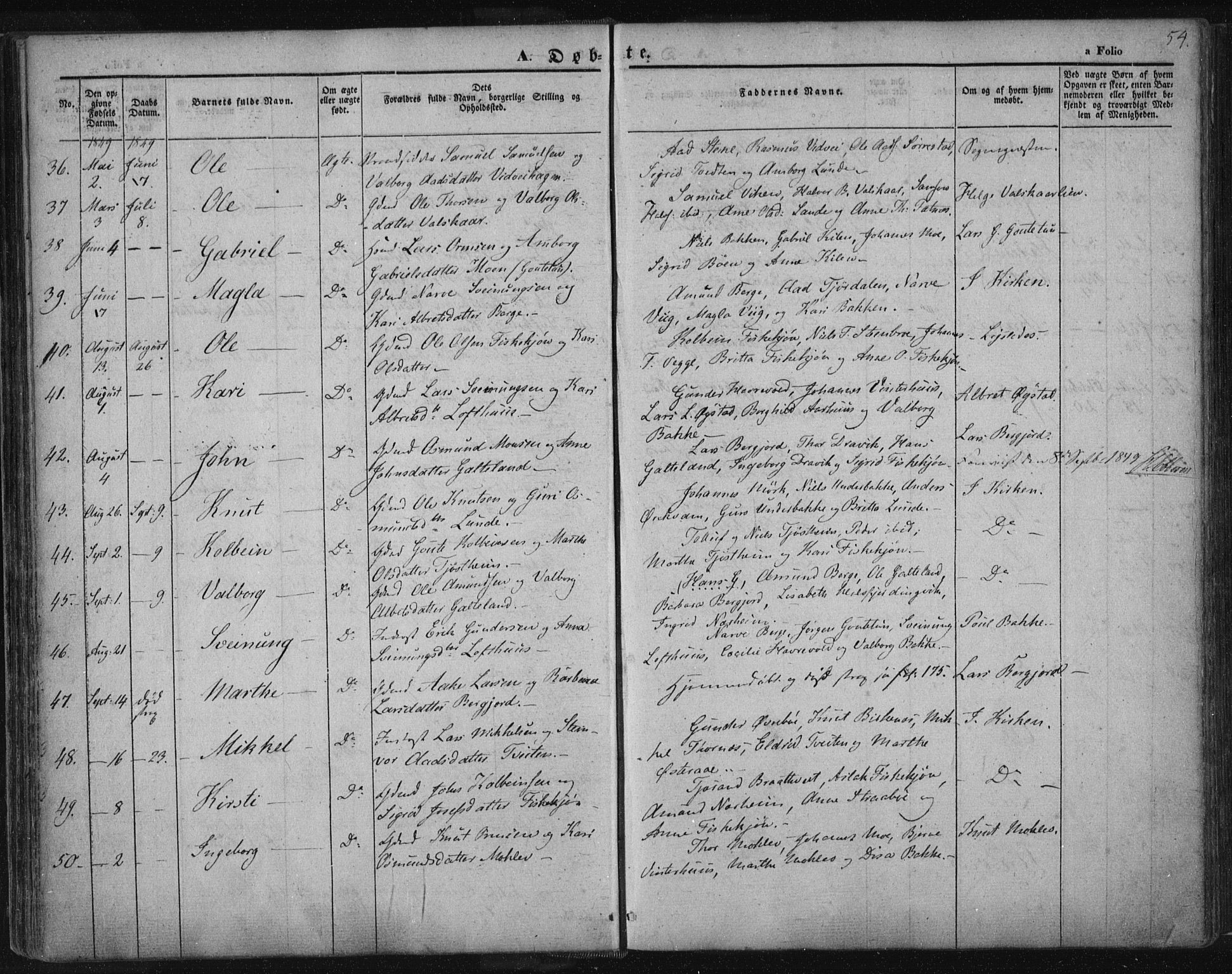 Suldal sokneprestkontor, AV/SAST-A-101845/01/IV/L0008: Ministerialbok nr. A 8, 1836-1853, s. 54