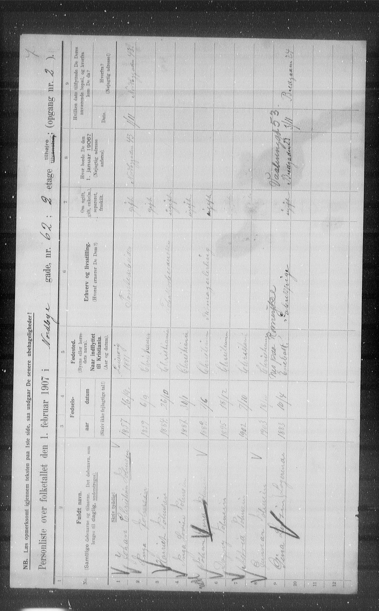 OBA, Kommunal folketelling 1.2.1907 for Kristiania kjøpstad, 1907, s. 36958