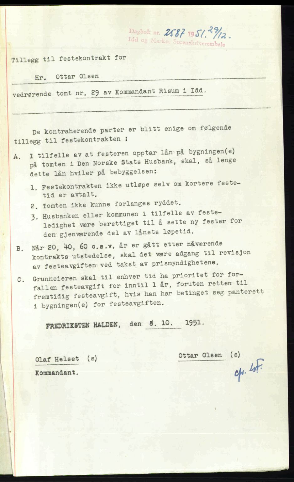Idd og Marker sorenskriveri, SAO/A-10283/G/Gb/Gbb/L0008: Pantebok nr. A8, 1946-1946, Dagboknr: 2587/1951