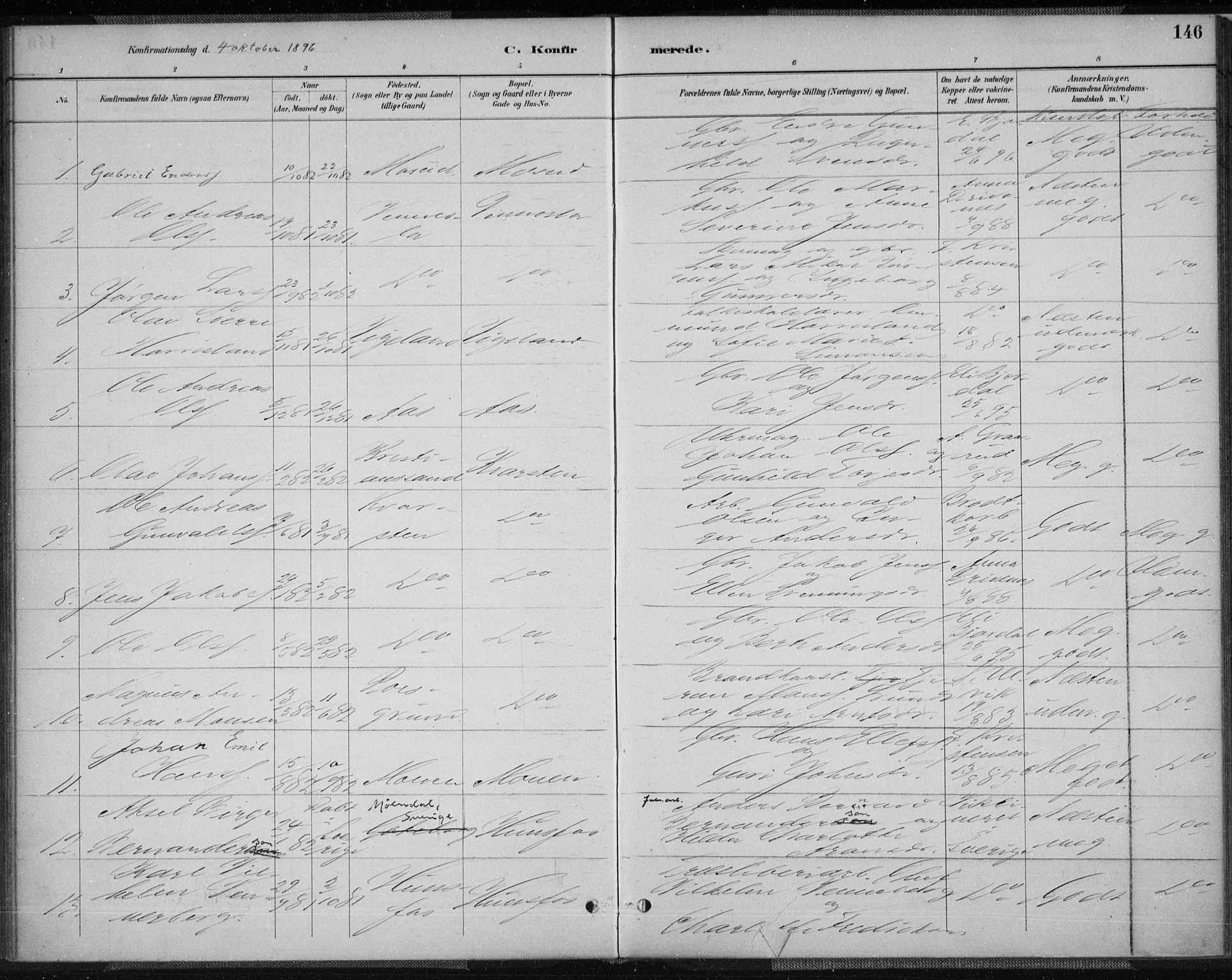Vennesla sokneprestkontor, SAK/1111-0045/Fa/Fab/L0004: Ministerialbok nr. A 4, 1884-1896, s. 146