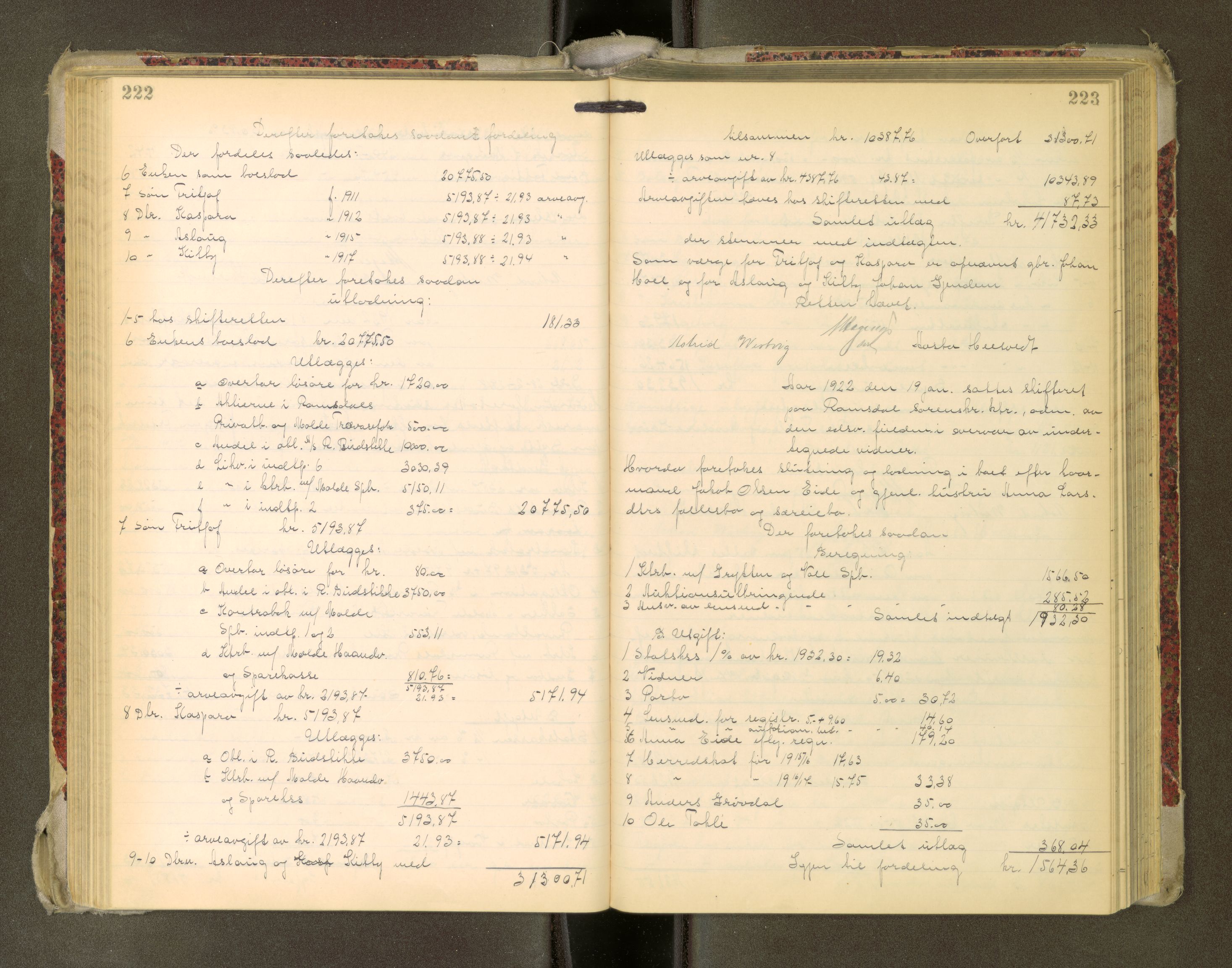 Romsdal sorenskriveri, AV/SAT-A-4149/1/3/3A/L0022: Skifteutlodnings Protokoll, 1920-1924, s. 222-223