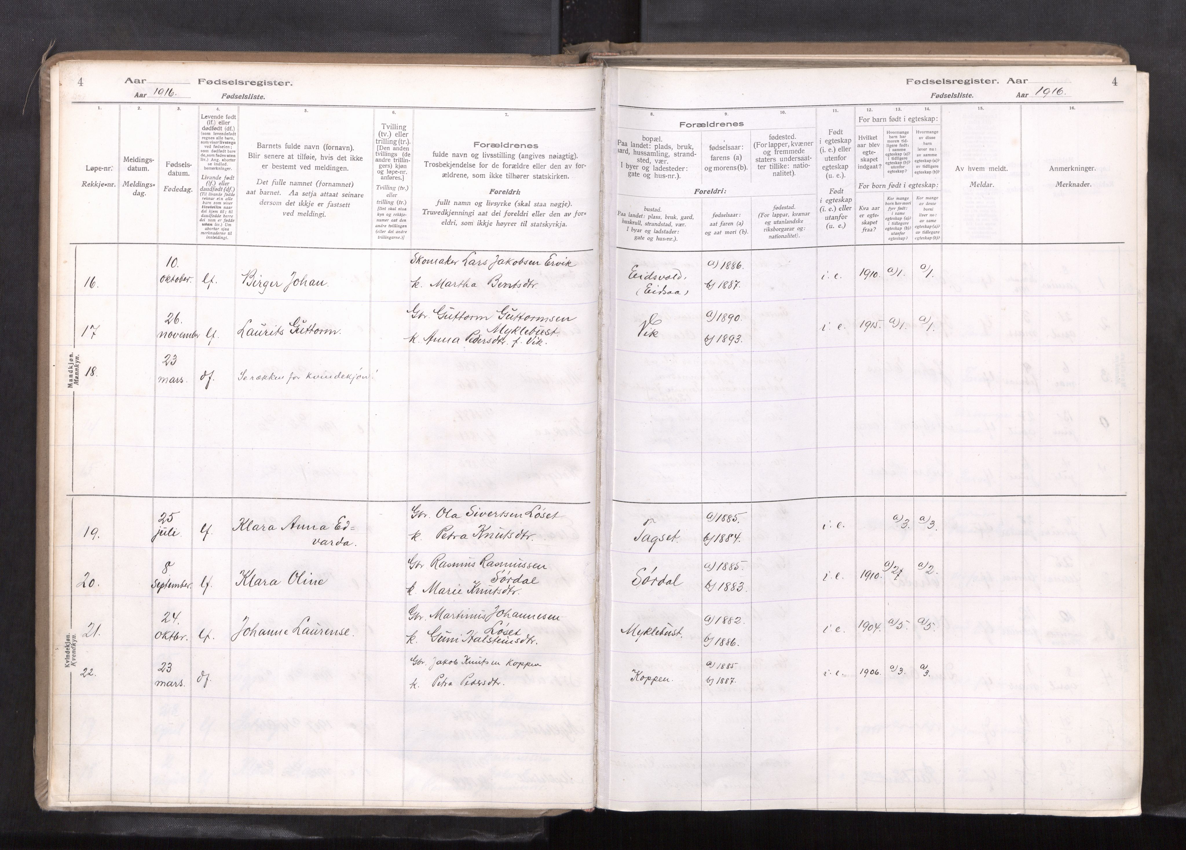 Ministerialprotokoller, klokkerbøker og fødselsregistre - Møre og Romsdal, AV/SAT-A-1454/502/L0031: Fødselsregister nr. 502---, 1916-1968, s. 4