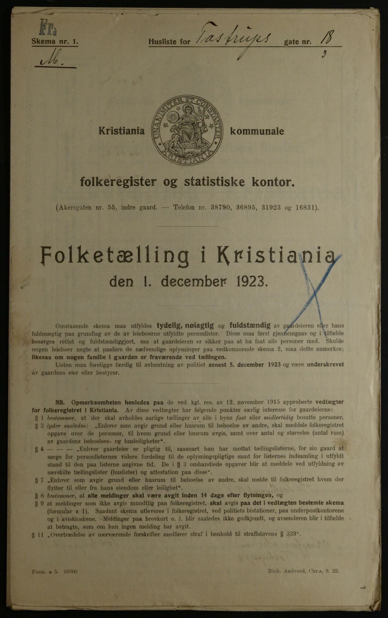 OBA, Kommunal folketelling 1.12.1923 for Kristiania, 1923, s. 126913