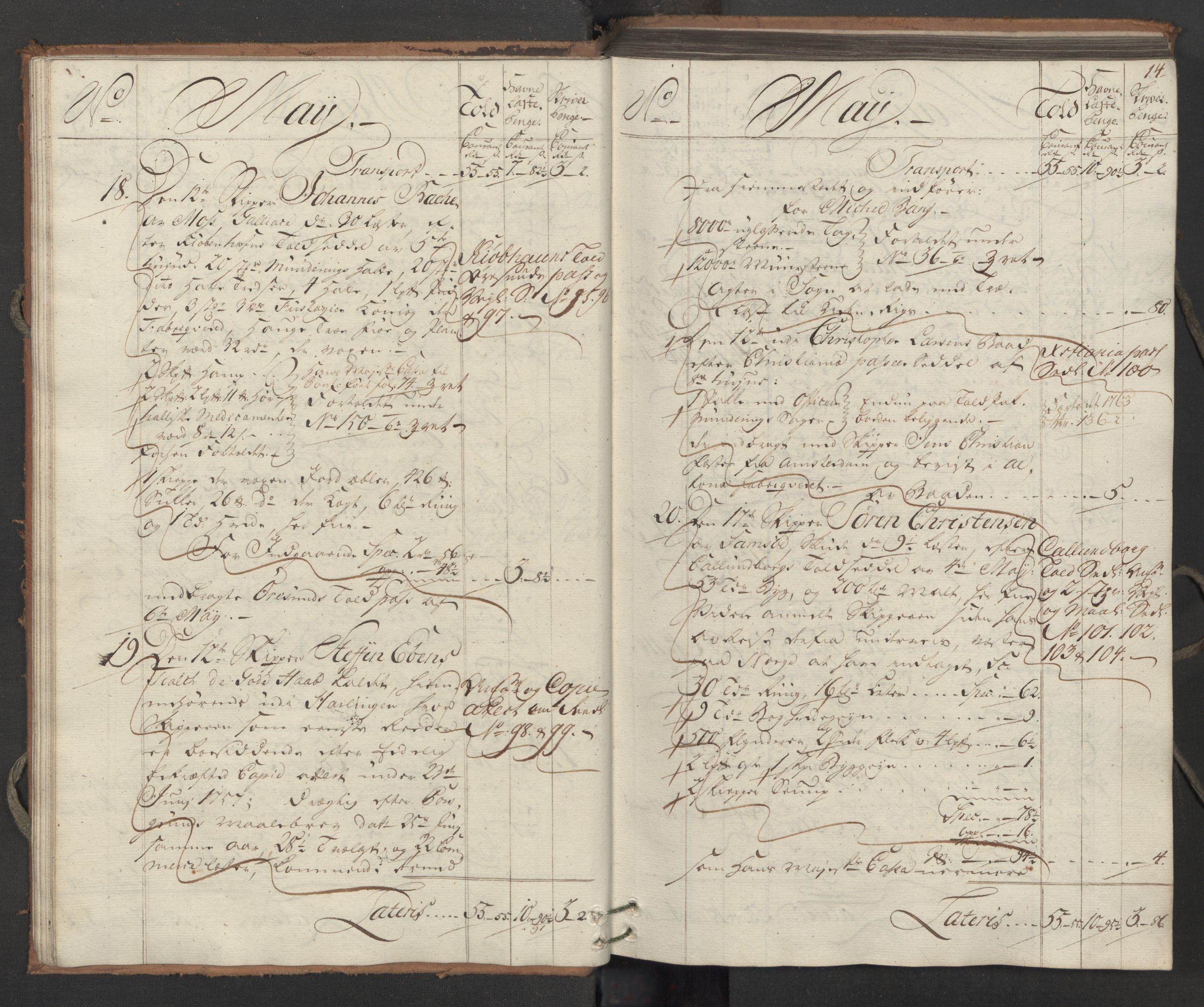 Generaltollkammeret, tollregnskaper, AV/RA-EA-5490/R05/L0038/0001: Tollregnskaper Moss, Son, Krokstad / Inngående hovedtollbok, 1762, s. 13b-14a