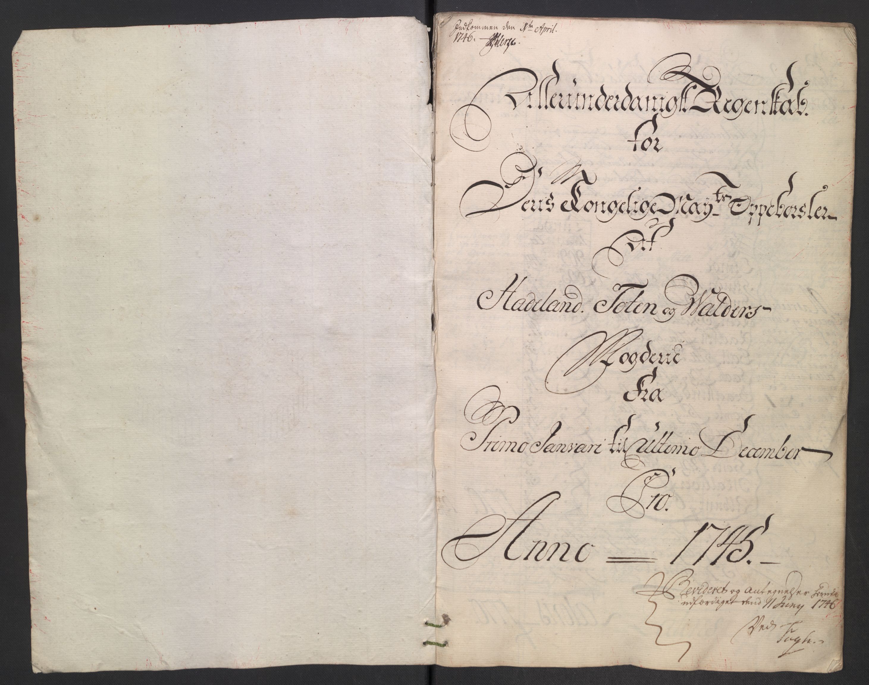 Rentekammeret inntil 1814, Reviderte regnskaper, Fogderegnskap, AV/RA-EA-4092/R18/L1345: Fogderegnskap Hadeland, Toten og Valdres, 1745-1746, s. 3