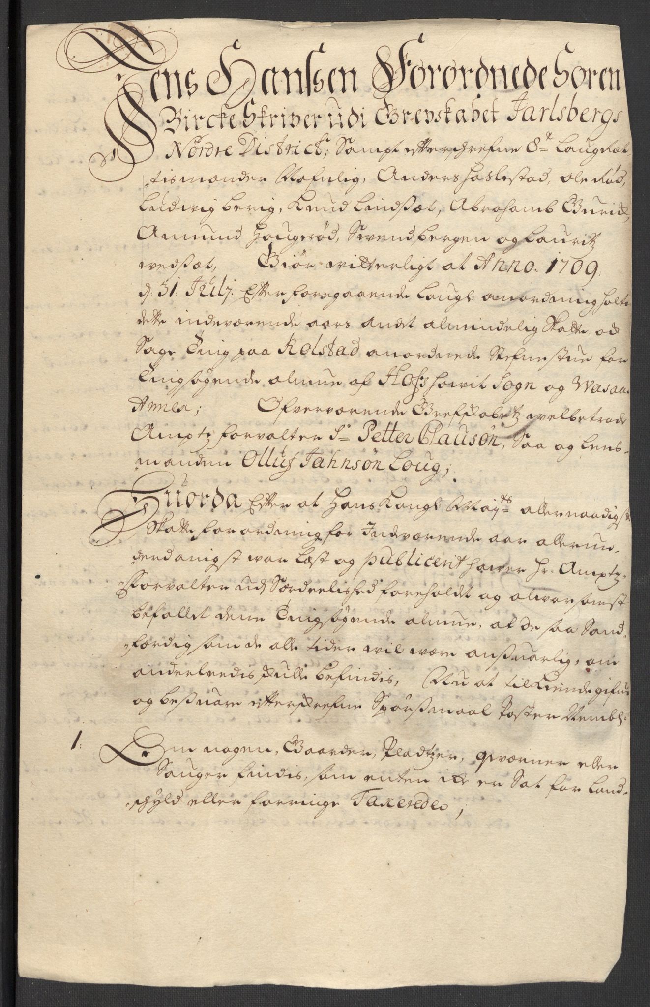 Rentekammeret inntil 1814, Reviderte regnskaper, Fogderegnskap, RA/EA-4092/R32/L1874: Fogderegnskap Jarlsberg grevskap, 1709, s. 128