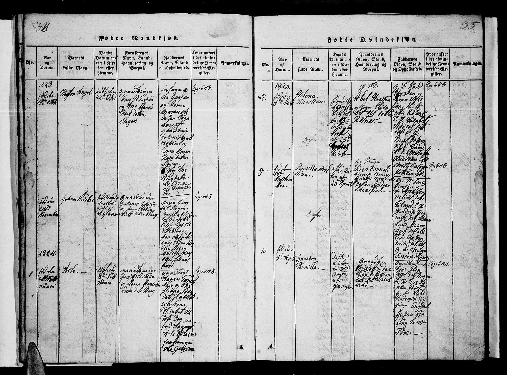 Ministerialprotokoller, klokkerbøker og fødselsregistre - Nordland, AV/SAT-A-1459/855/L0812: Klokkerbok nr. 855C01, 1821-1838, s. 34-35