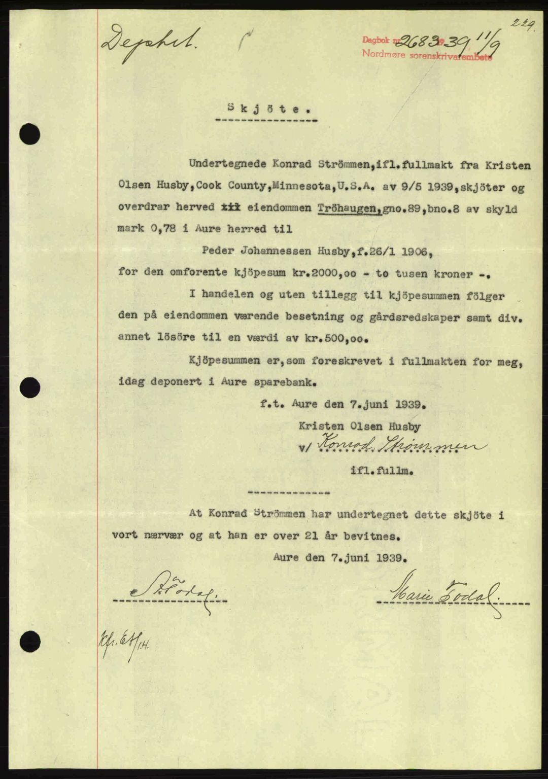 Nordmøre sorenskriveri, SAT/A-4132/1/2/2Ca: Pantebok nr. A87, 1939-1940, Dagboknr: 2683/1939