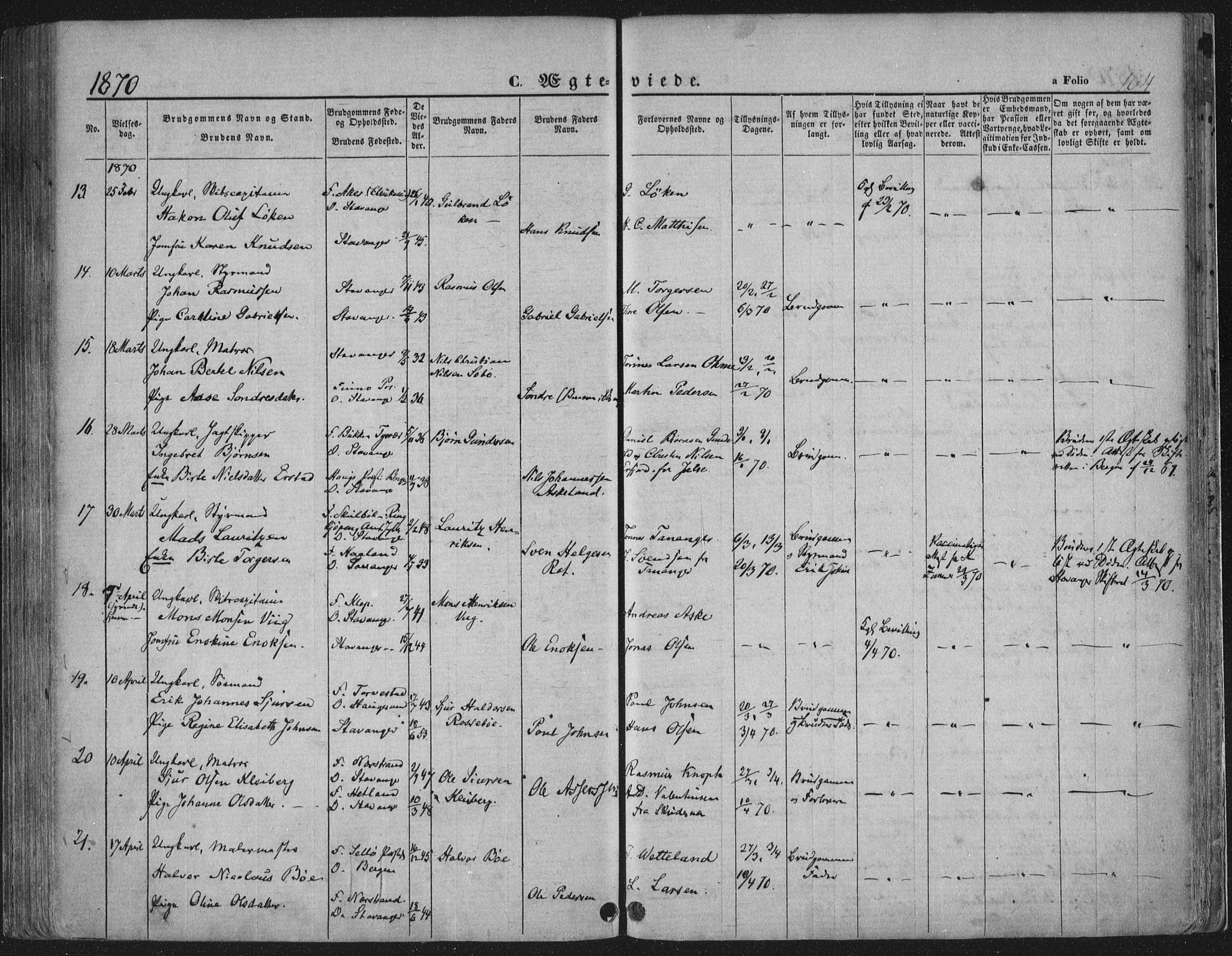 Domkirken sokneprestkontor, AV/SAST-A-101812/001/30/30BA/L0019: Ministerialbok nr. A 18, 1857-1877, s. 104