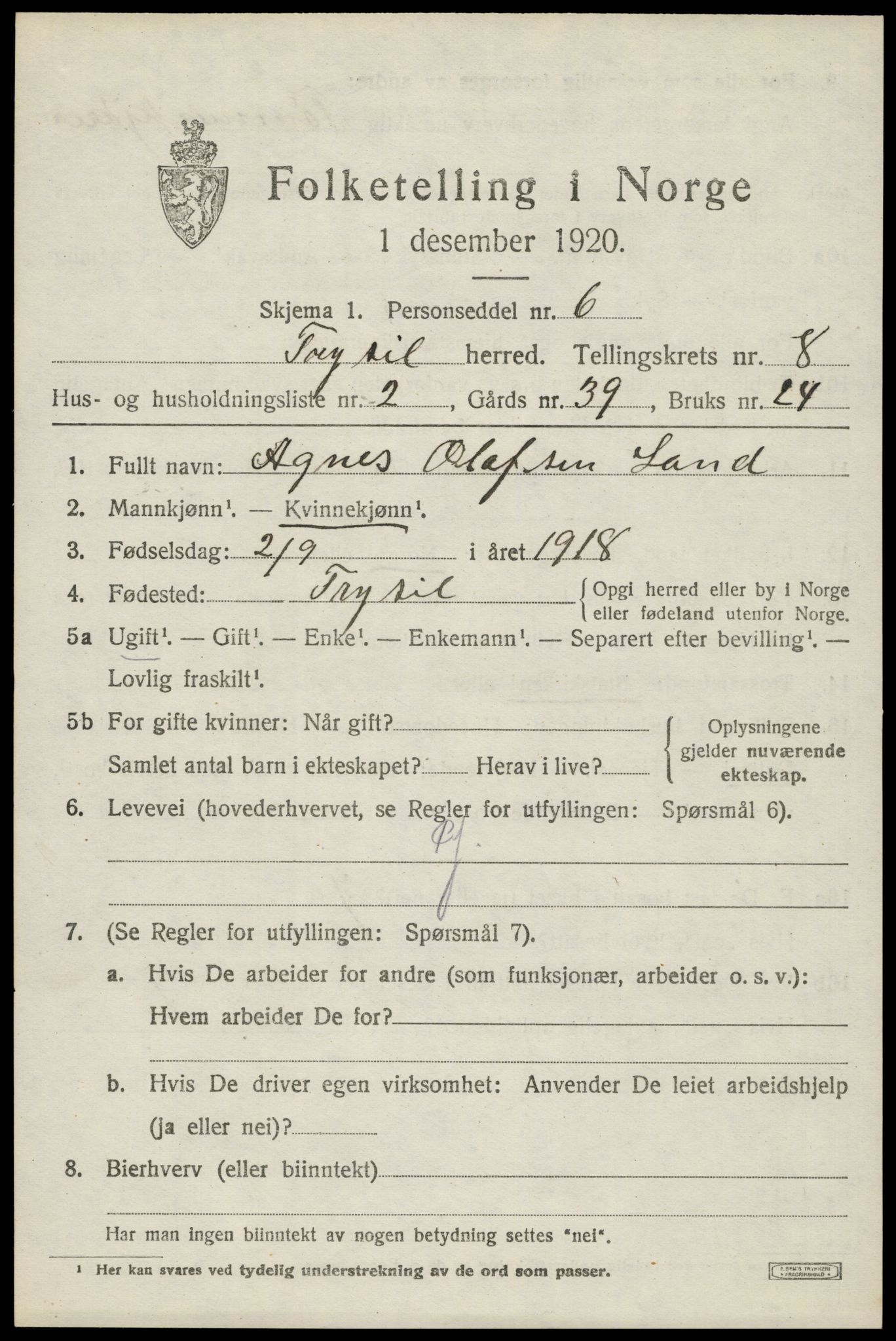 SAH, Folketelling 1920 for 0428 Trysil herred, 1920, s. 6243