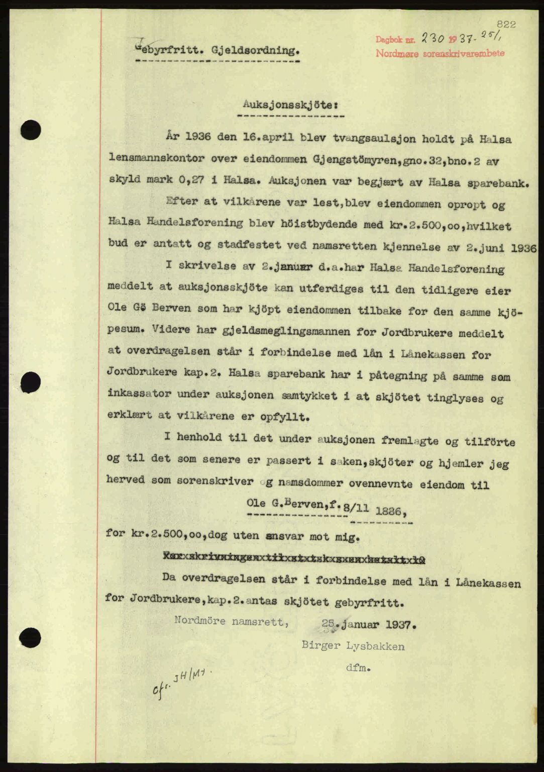 Nordmøre sorenskriveri, SAT/A-4132/1/2/2Ca: Pantebok nr. A80, 1936-1937, Dagboknr: 230/1937