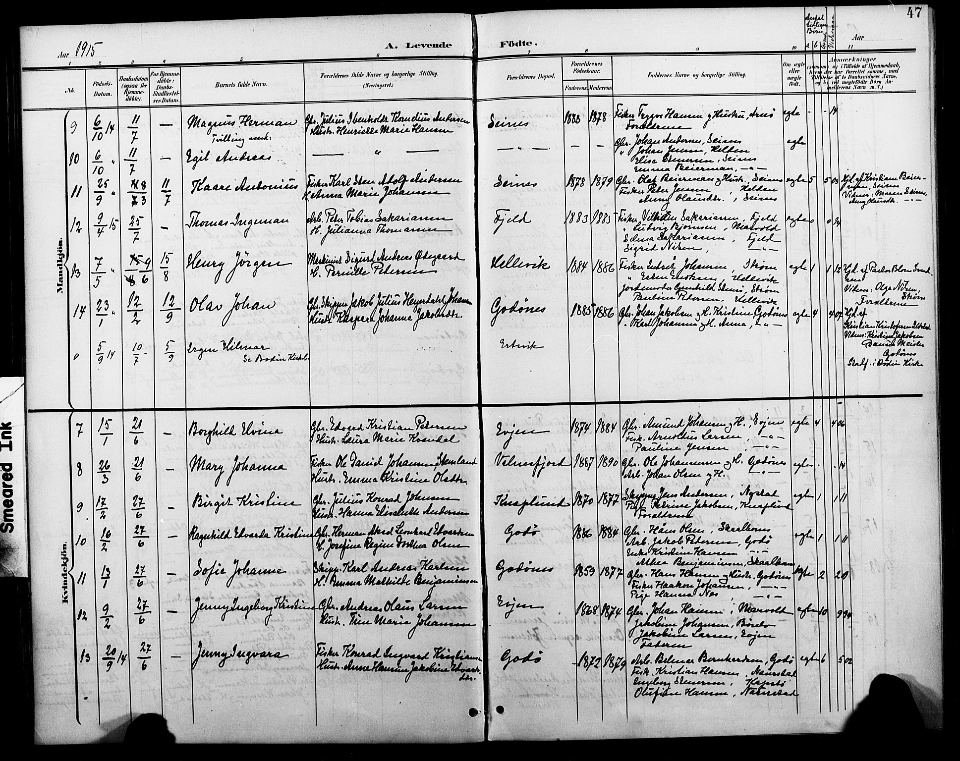 Ministerialprotokoller, klokkerbøker og fødselsregistre - Nordland, AV/SAT-A-1459/804/L0088: Klokkerbok nr. 804C01, 1901-1917, s. 47